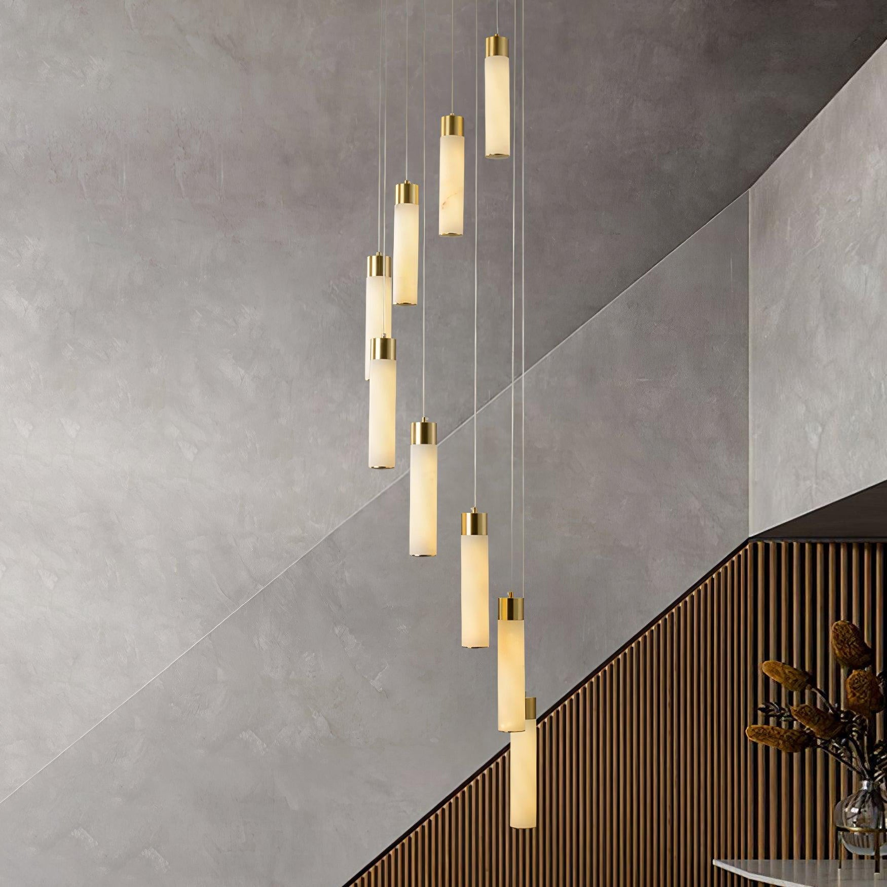 Zeal Modern Minimalist Cascade Alabaster Chandelier - Lamp Copper