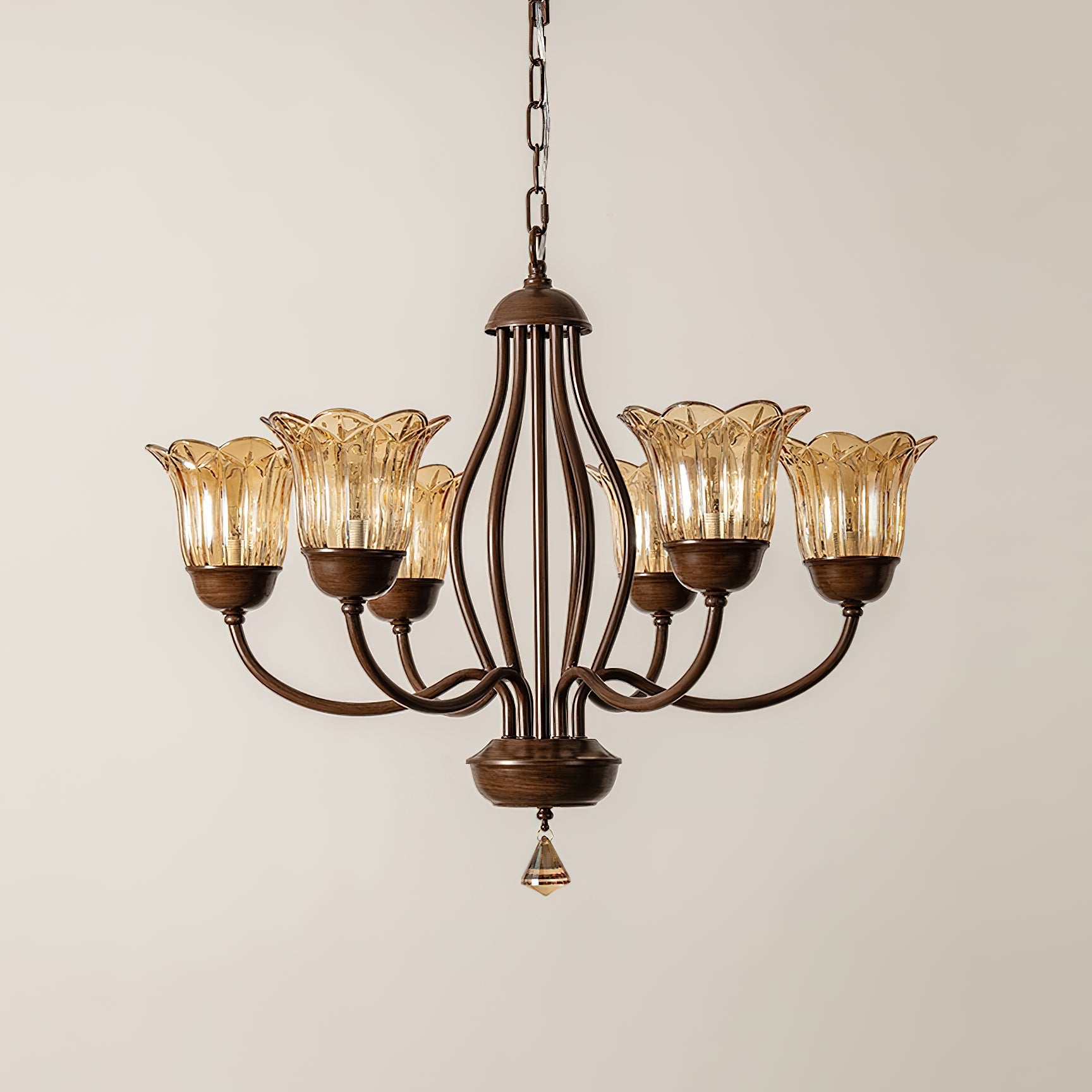 Brume Vintage Industrial Amber Metal Glass Chandelier - Lamp Copper