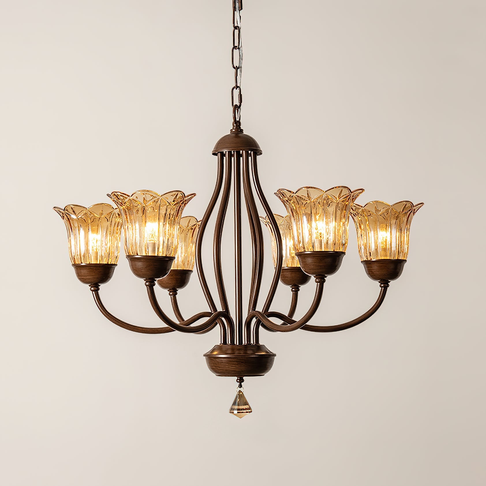 Brume Vintage Industrial Amber Metal Glass Chandelier - Lamp Copper