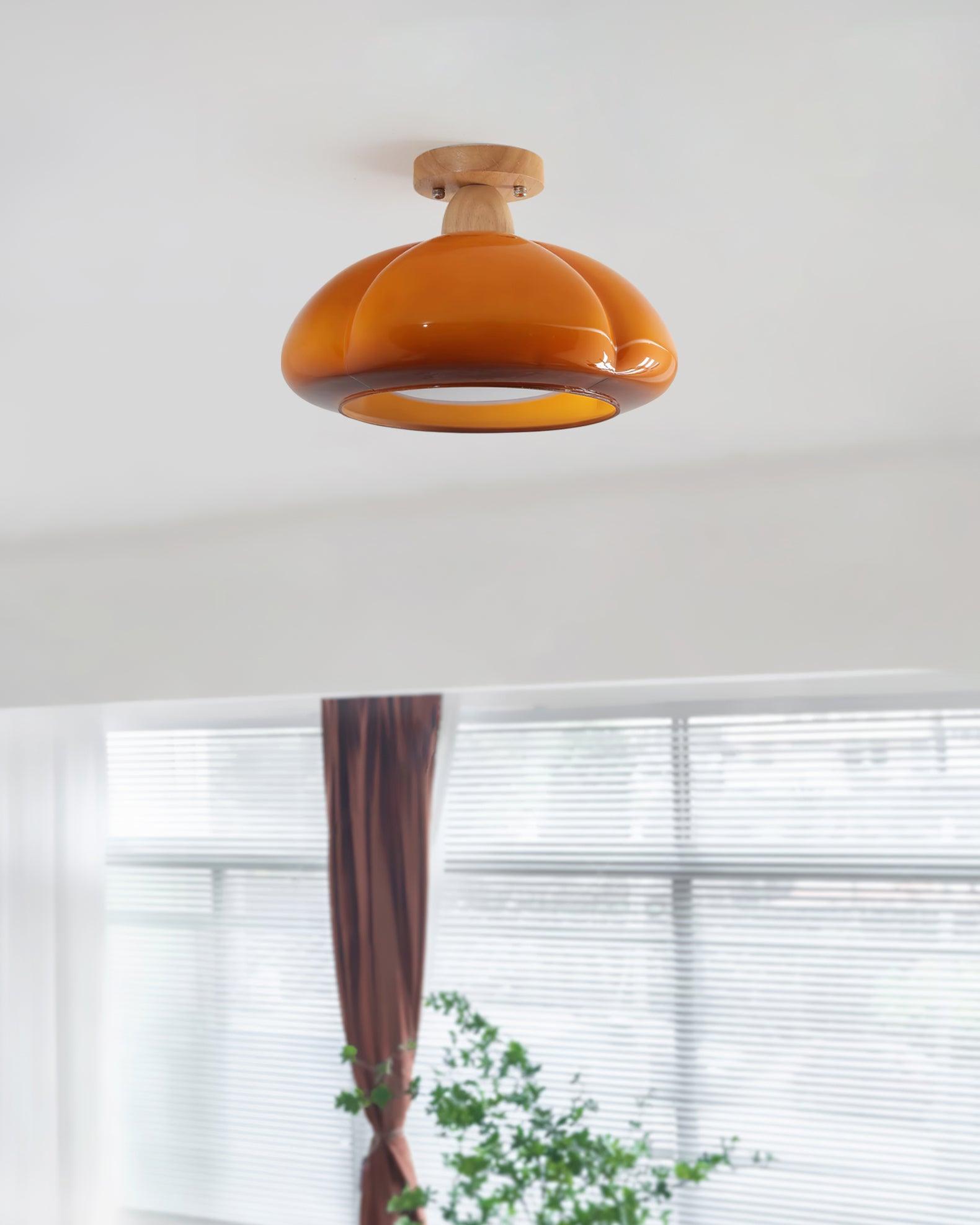 Ambrina Amber Glass Semi Flush Mount Ceiling Light - Lamp Copper