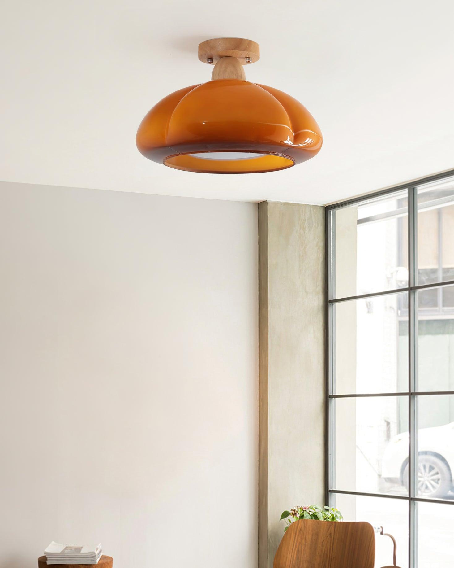 Ambrina Amber Glass Semi Flush Mount Ceiling Light - Lamp Copper