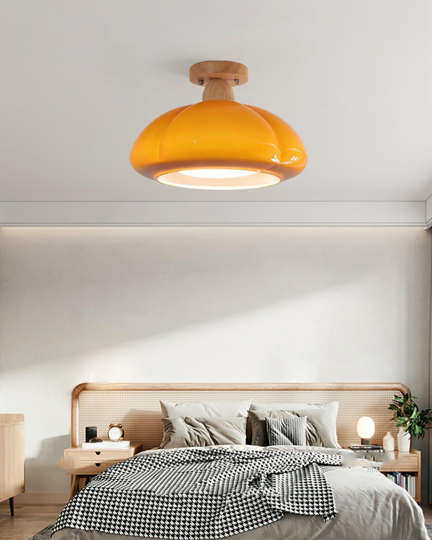 Ambrina Amber Glass Semi Flush Mount Ceiling Light - Lamp Copper