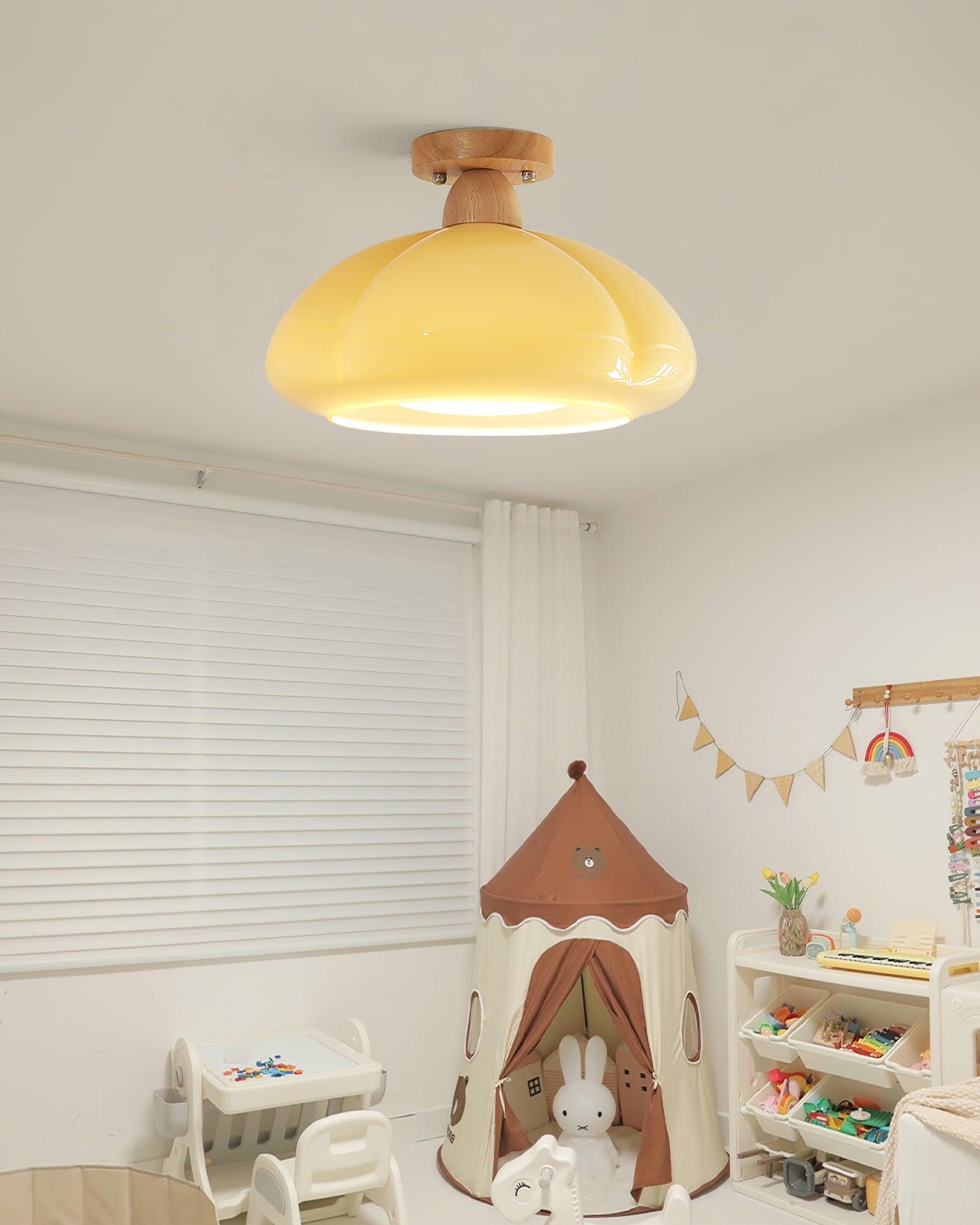 Ambrina Amber Glass Semi Flush Mount Ceiling Light - Lamp Copper