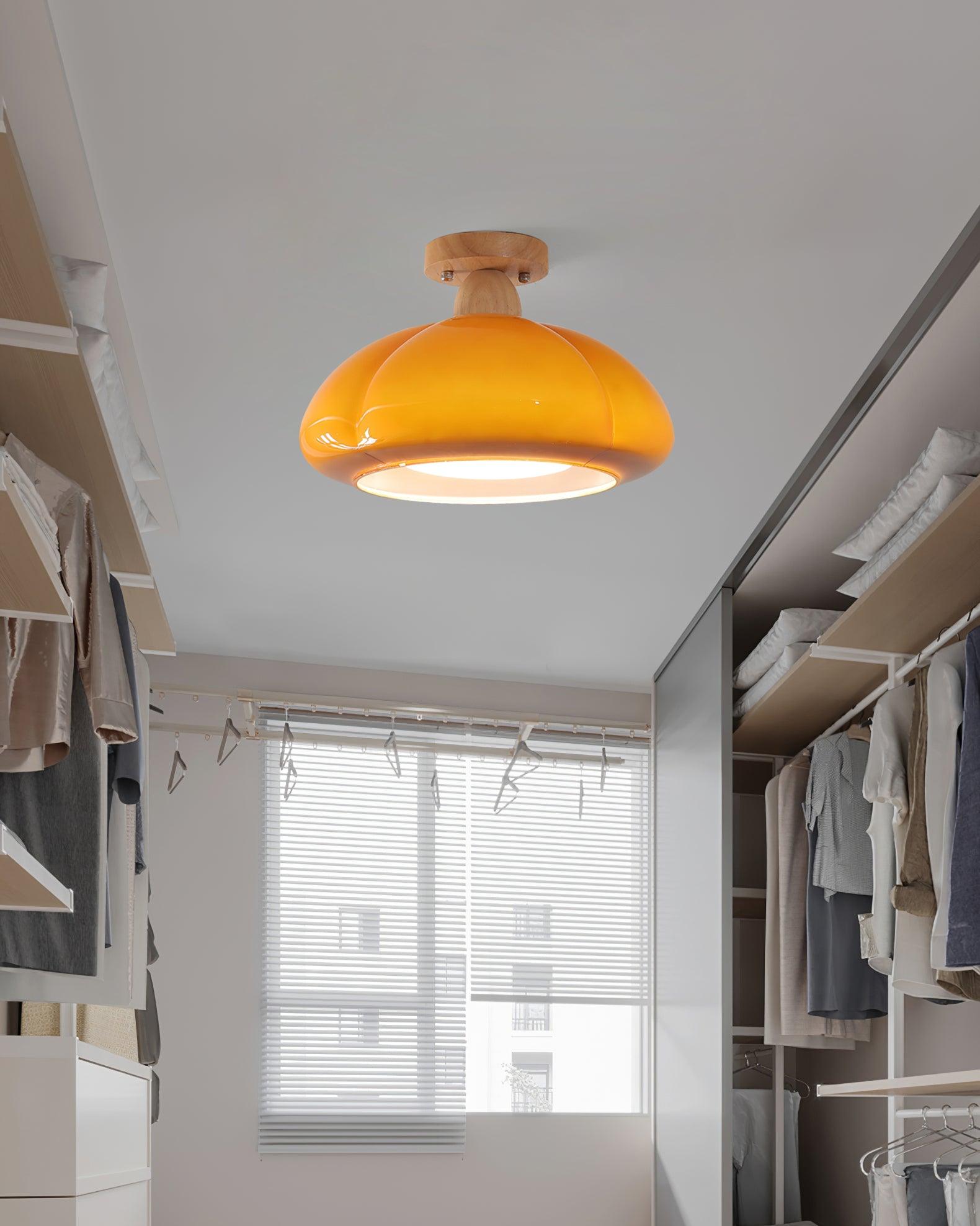 Ambrina Amber Glass Semi Flush Mount Ceiling Light - Lamp Copper