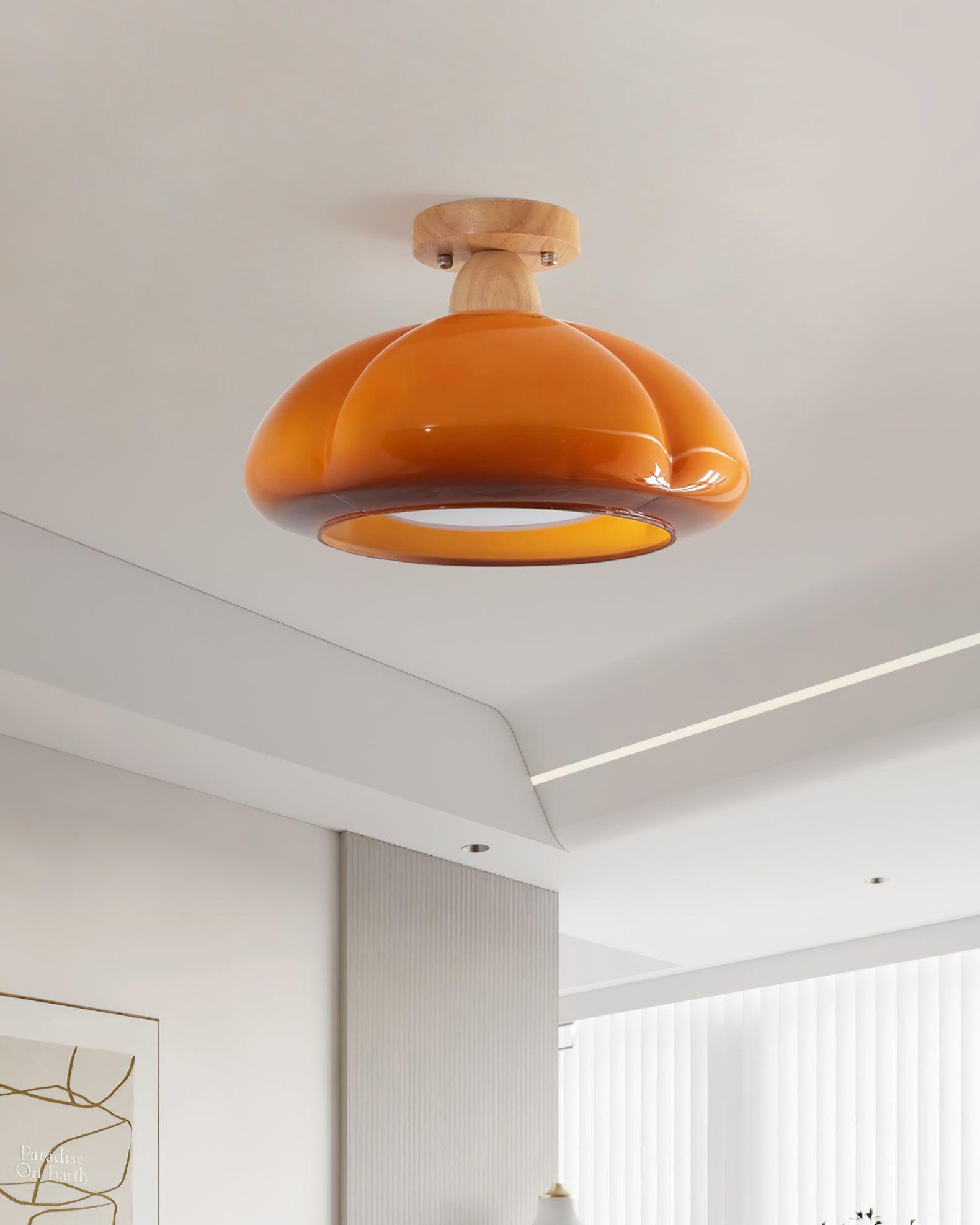 Ambrina Amber Glass Semi Flush Mount Ceiling Light - Lamp Copper