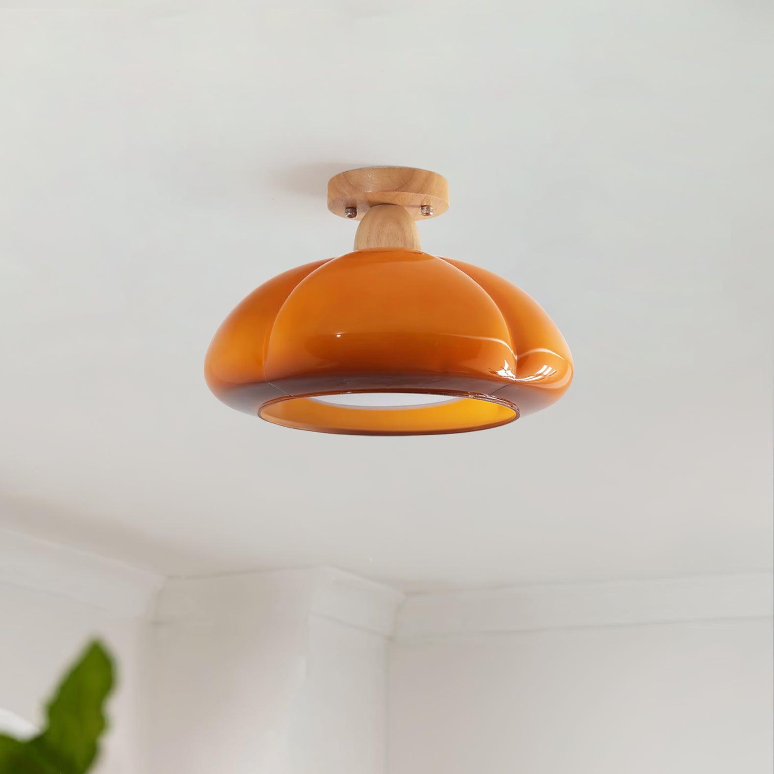 Ambrina Amber Glass Semi Flush Mount Ceiling Light - Lamp Copper