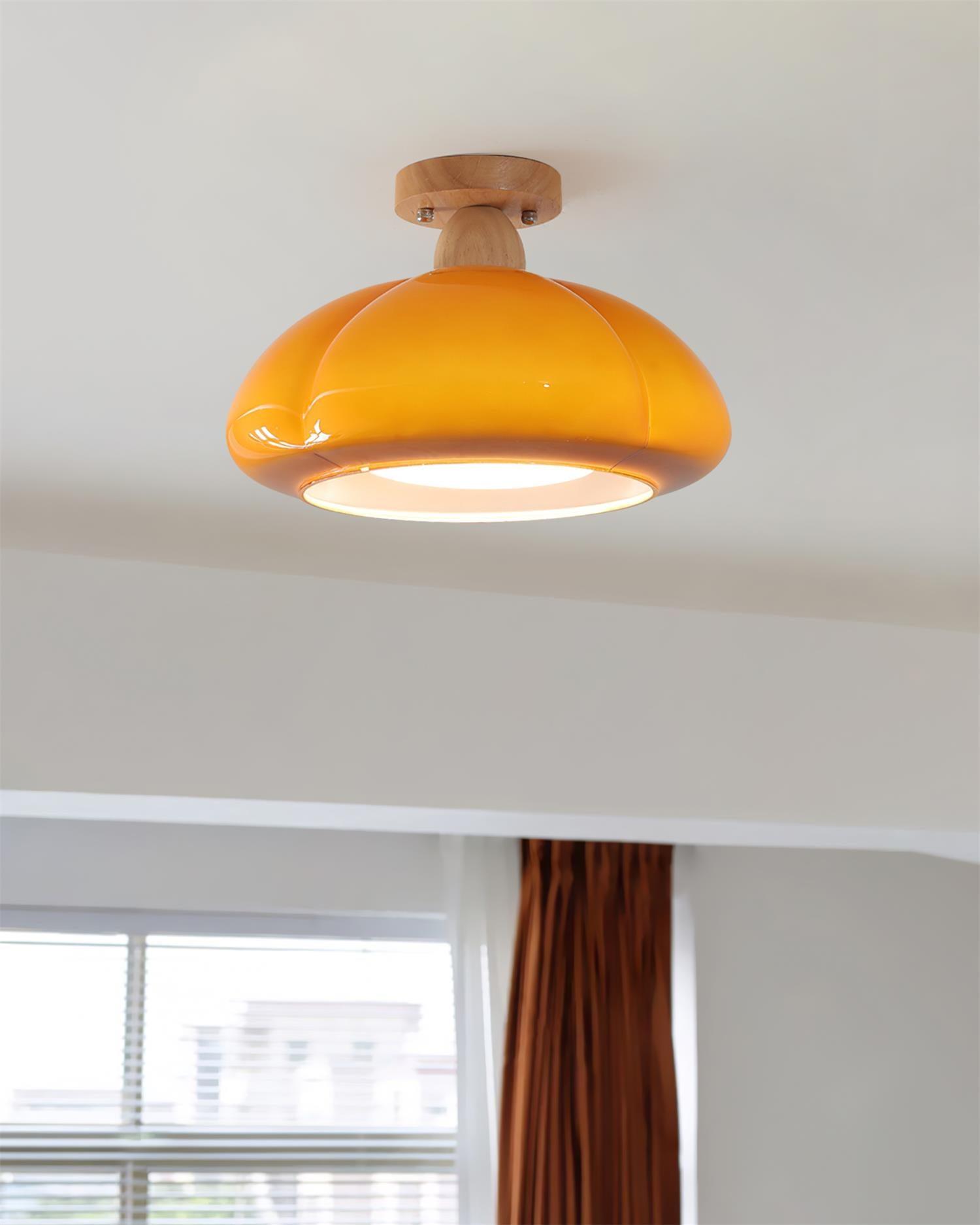 Ambrina Amber Glass Semi Flush Mount Ceiling Light - Lamp Copper