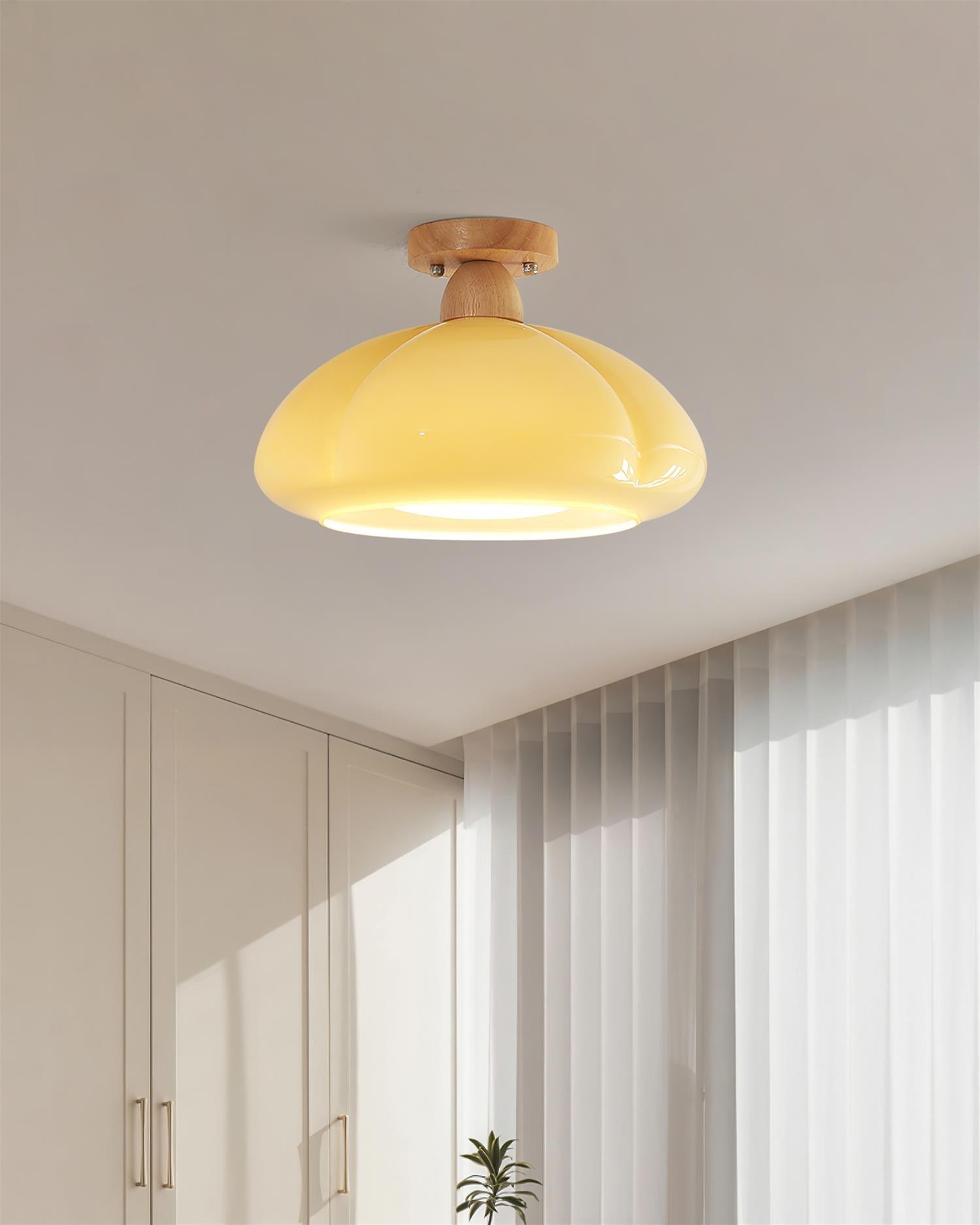 Ambrina Amber Glass Semi Flush Mount Ceiling Light - Lamp Copper
