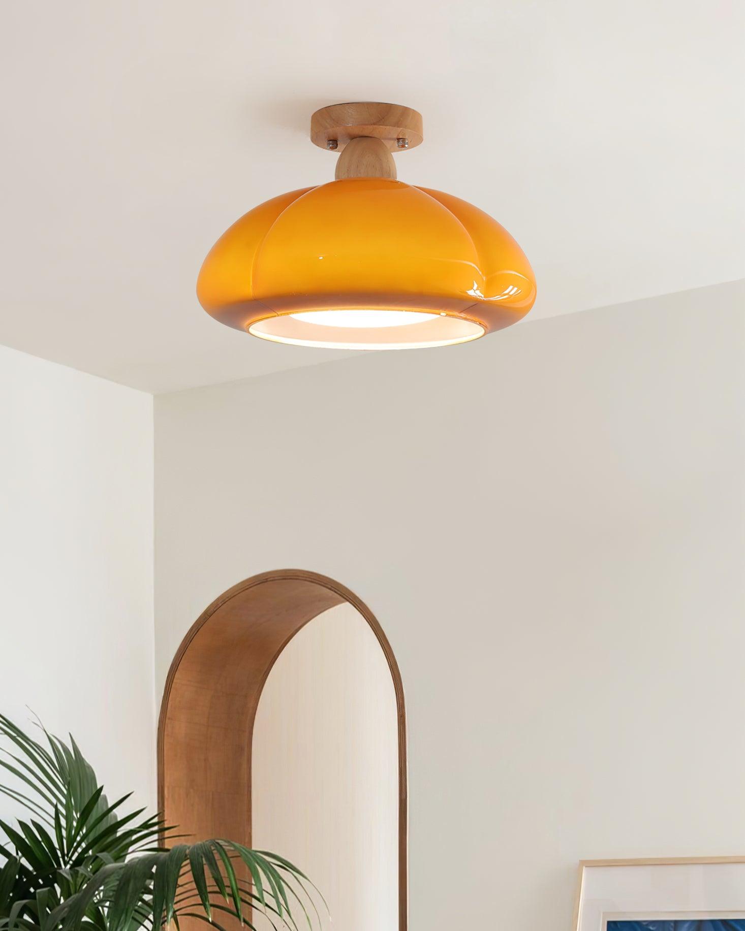 Ambrina Amber Glass Semi Flush Mount Ceiling Light - Lamp Copper