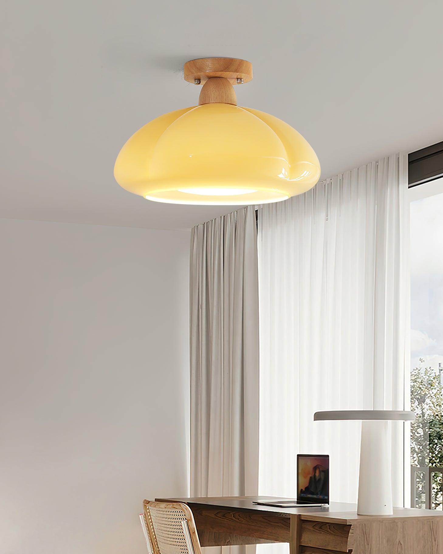 Ambrina Amber Glass Semi Flush Mount Ceiling Light - Lamp Copper