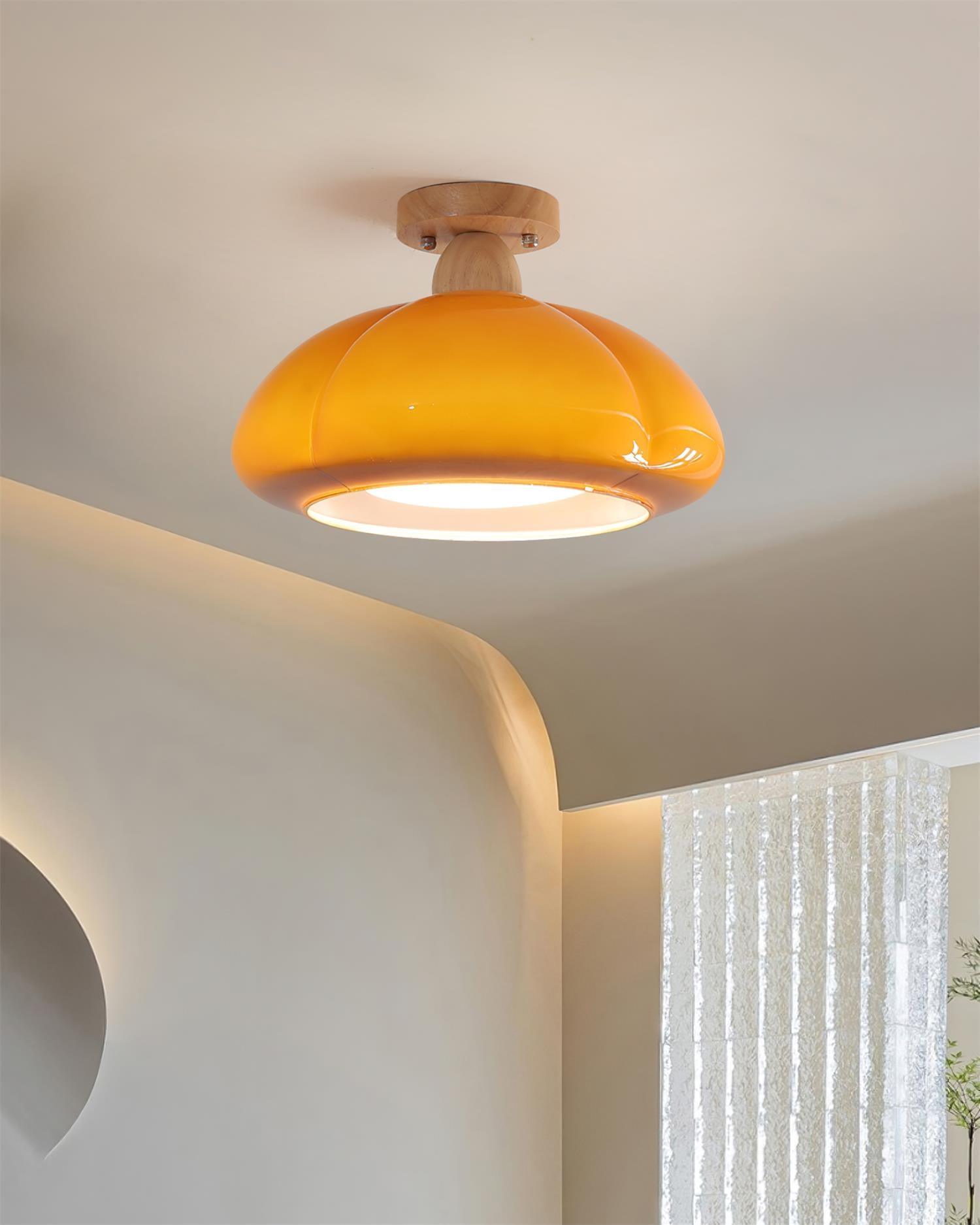 Ambrina Amber Glass Semi Flush Mount Ceiling Light - Lamp Copper