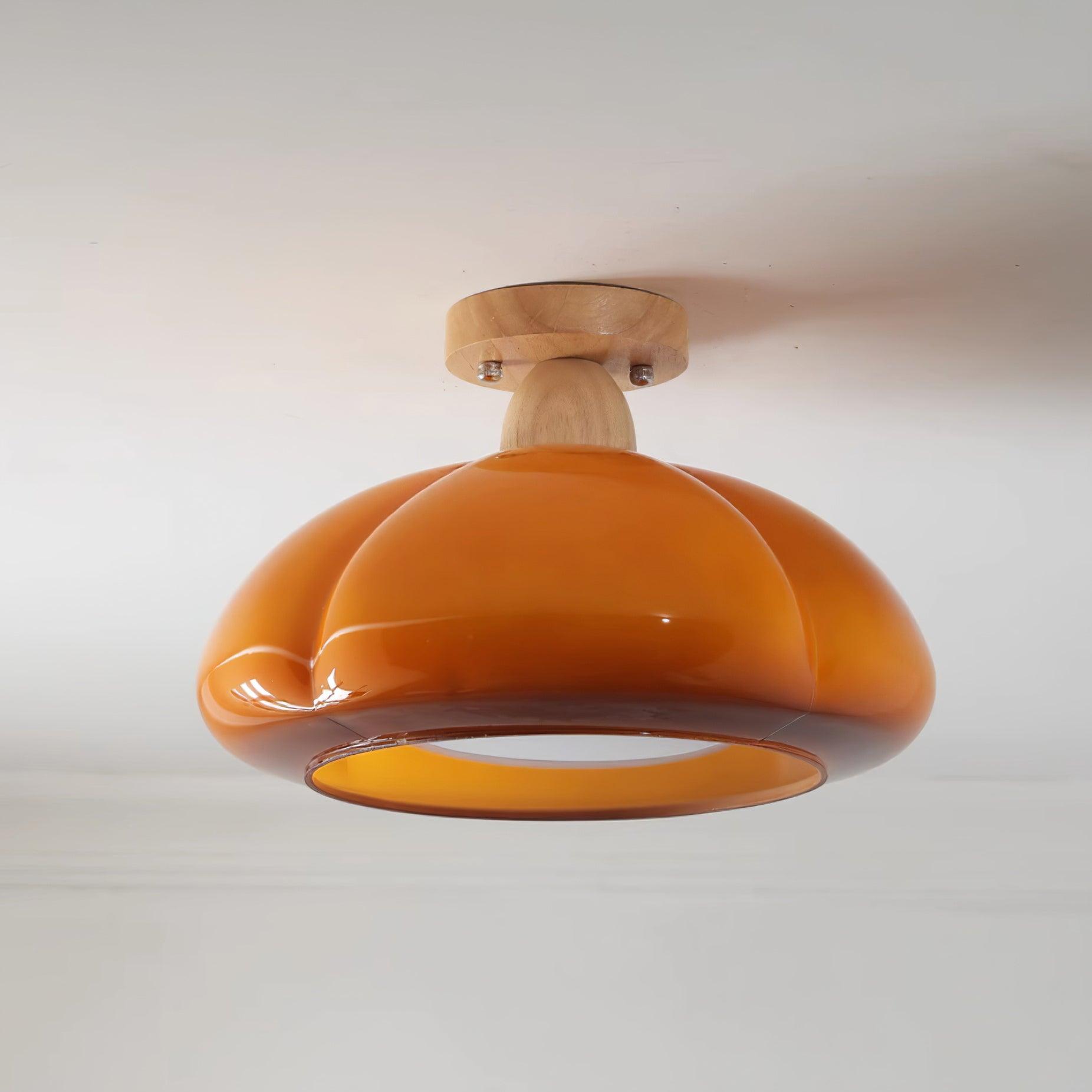 Ambrina Amber Glass Semi Flush Mount Ceiling Light - Lamp Copper