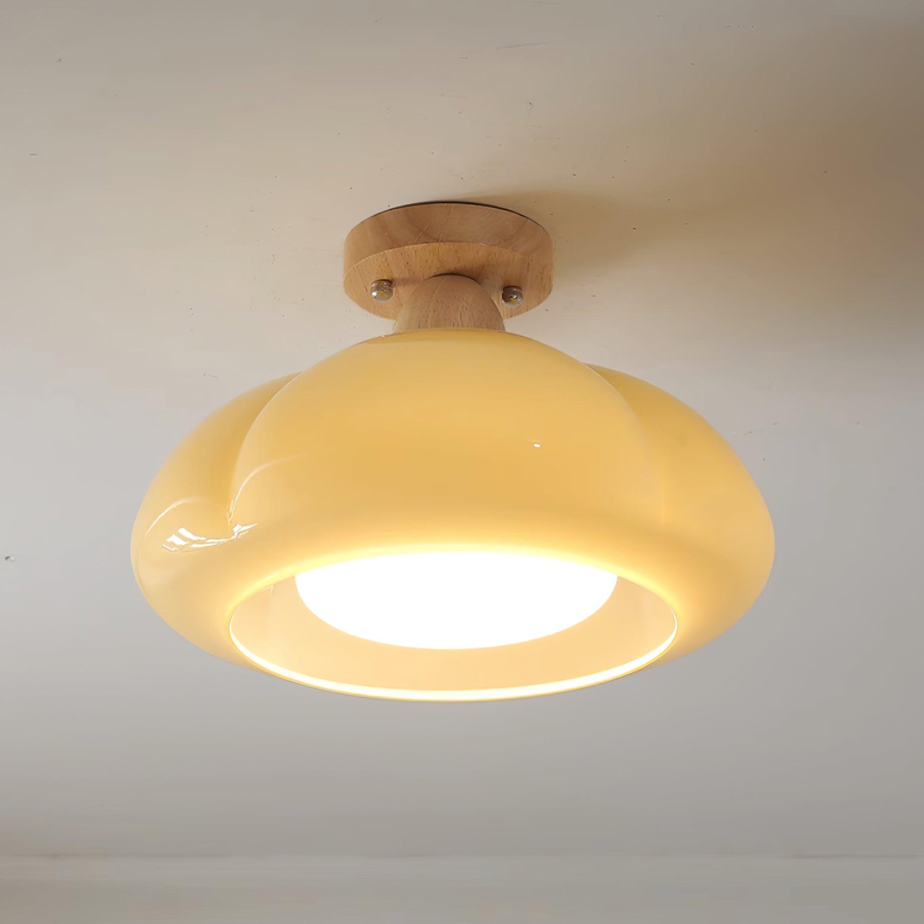 Ambrina Amber Glass Semi Flush Mount Ceiling Light - Lamp Copper