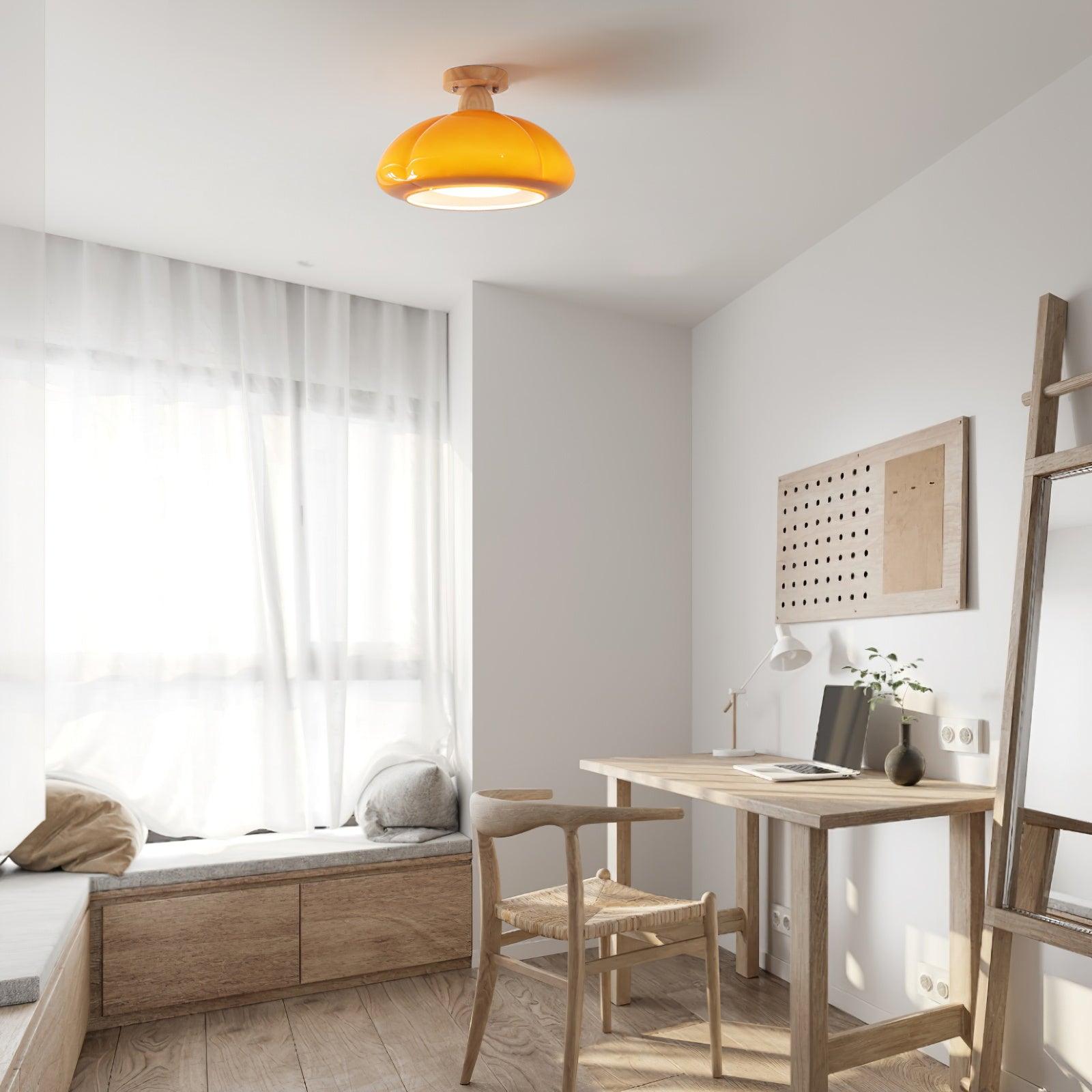 Ambrina Amber Glass Semi Flush Mount Ceiling Light - Lamp Copper