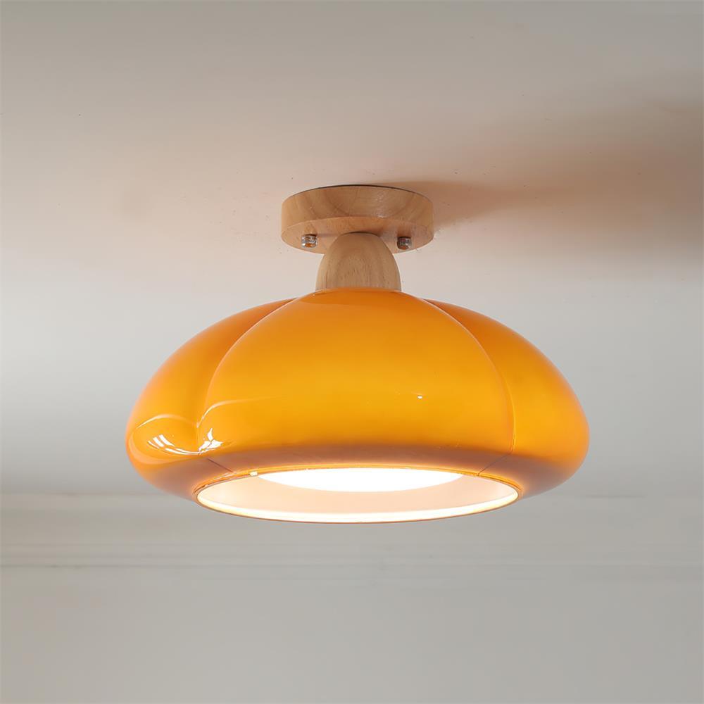 Ambrina Amber Glass Semi Flush Mount Ceiling Light - Lamp Copper
