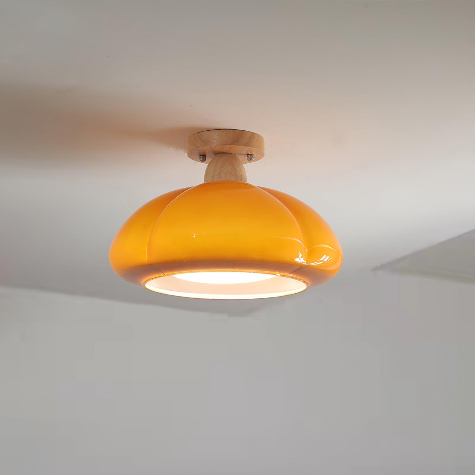 Ambrina Amber Glass Semi Flush Mount Ceiling Light - Lamp Copper