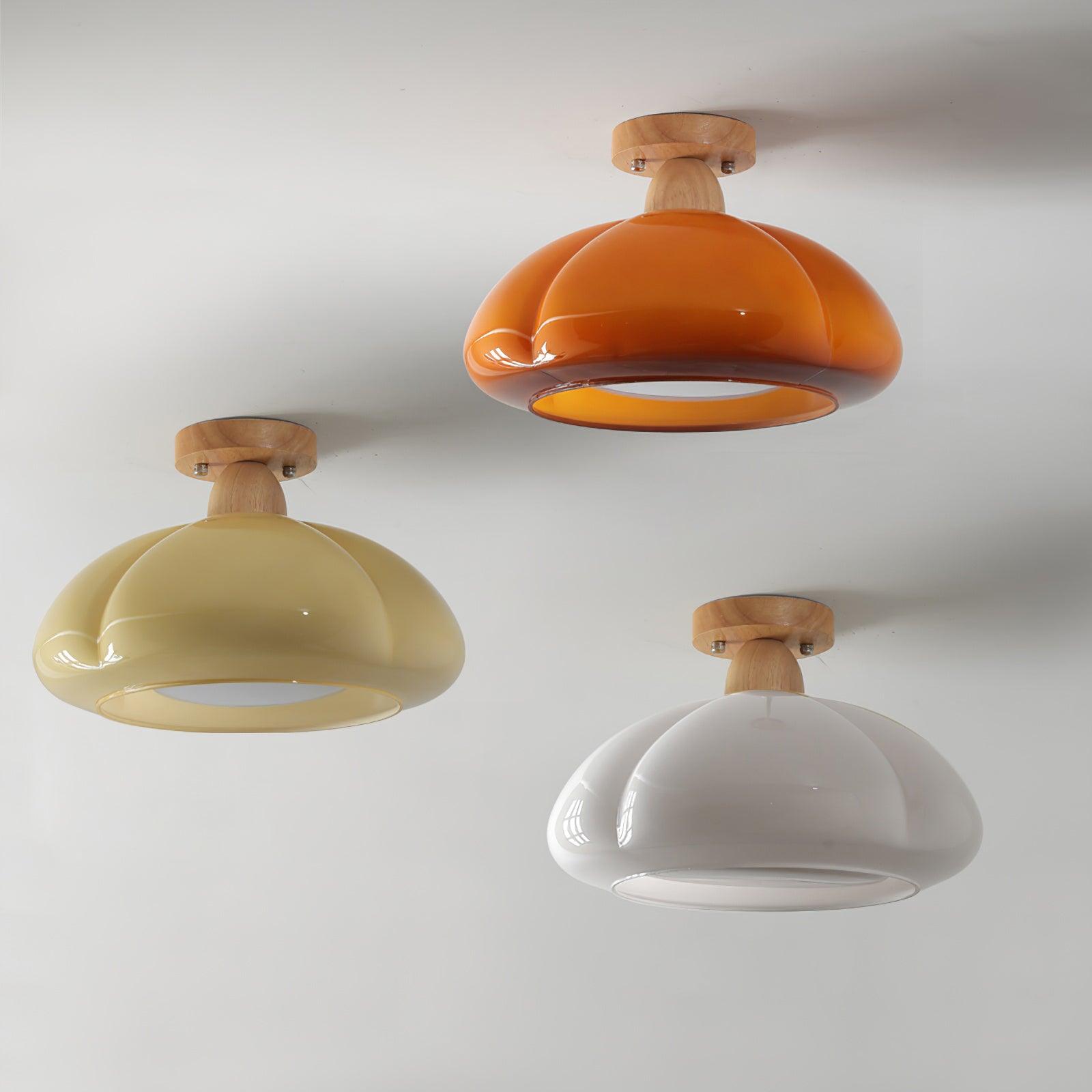 Ambrina Amber Glass Semi Flush Mount Ceiling Light - Lamp Copper