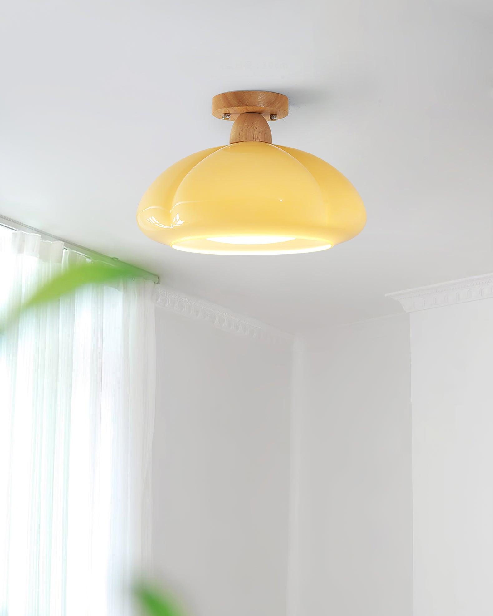 Ambrina Amber Glass Semi Flush Mount Ceiling Light - Lamp Copper