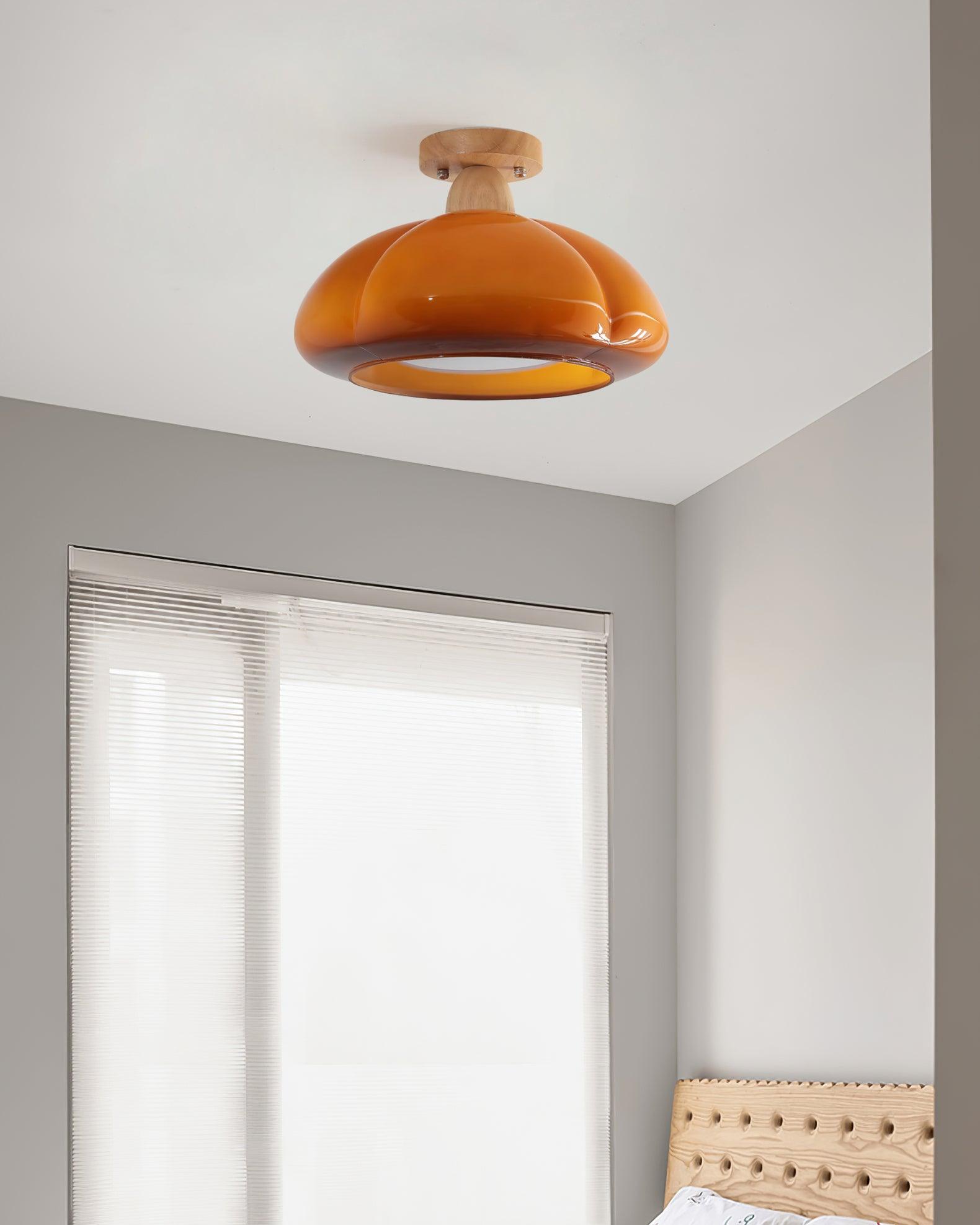 Ambrina Amber Glass Semi Flush Mount Ceiling Light - Lamp Copper