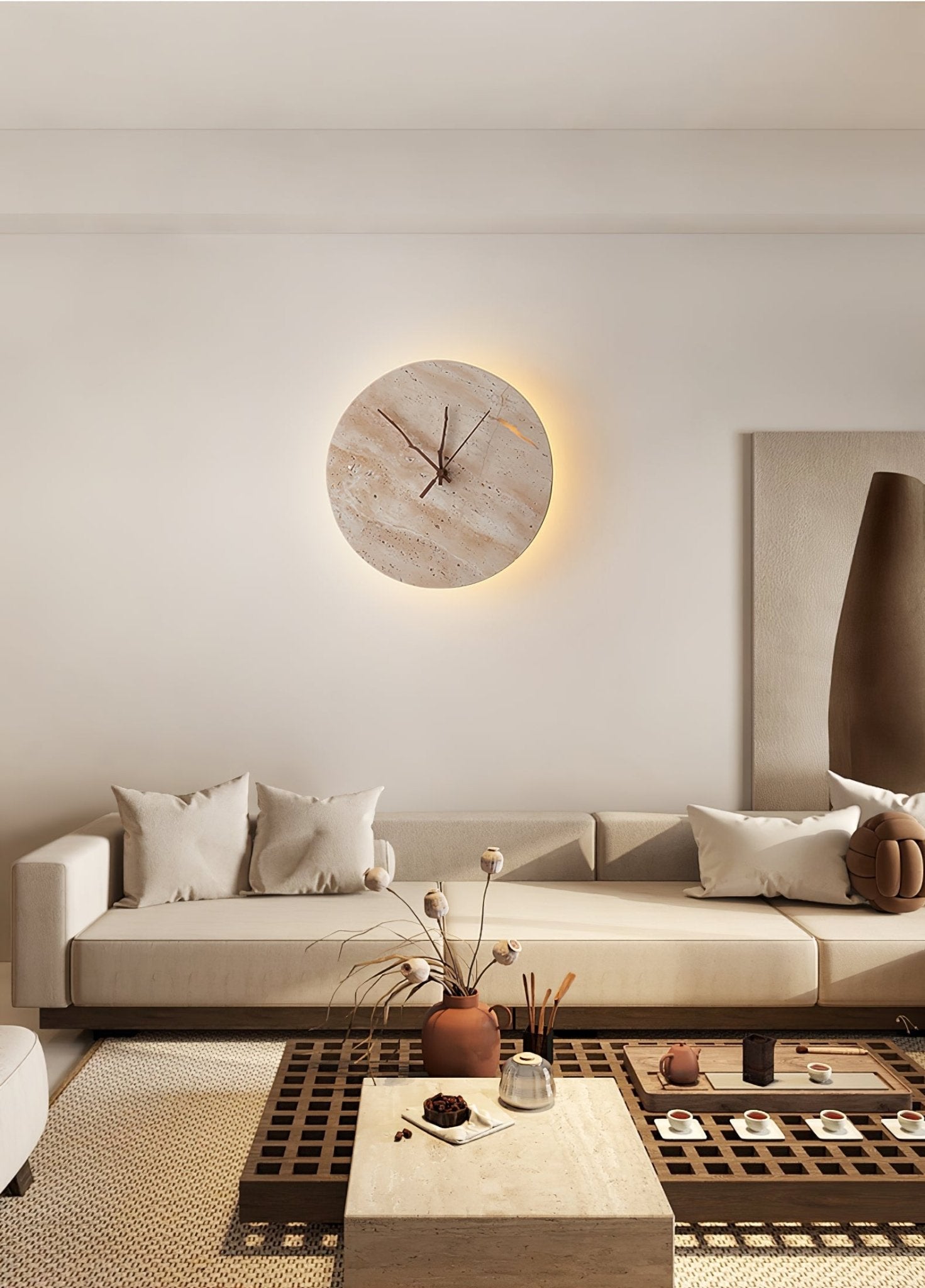 Volira Minimalist Travertine Wall Light - Lamp Copper
