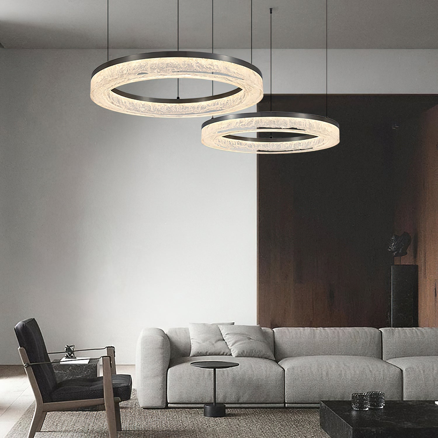 Idyll Modern Minimalist Round LED Metal Resin Chandelier - Lamp Copper