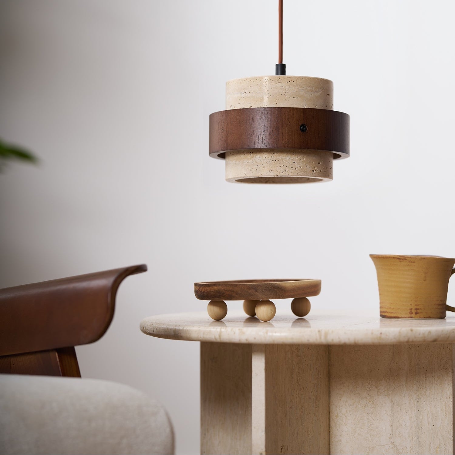 Ritta Pendant Light Travertine - Lamp Copper