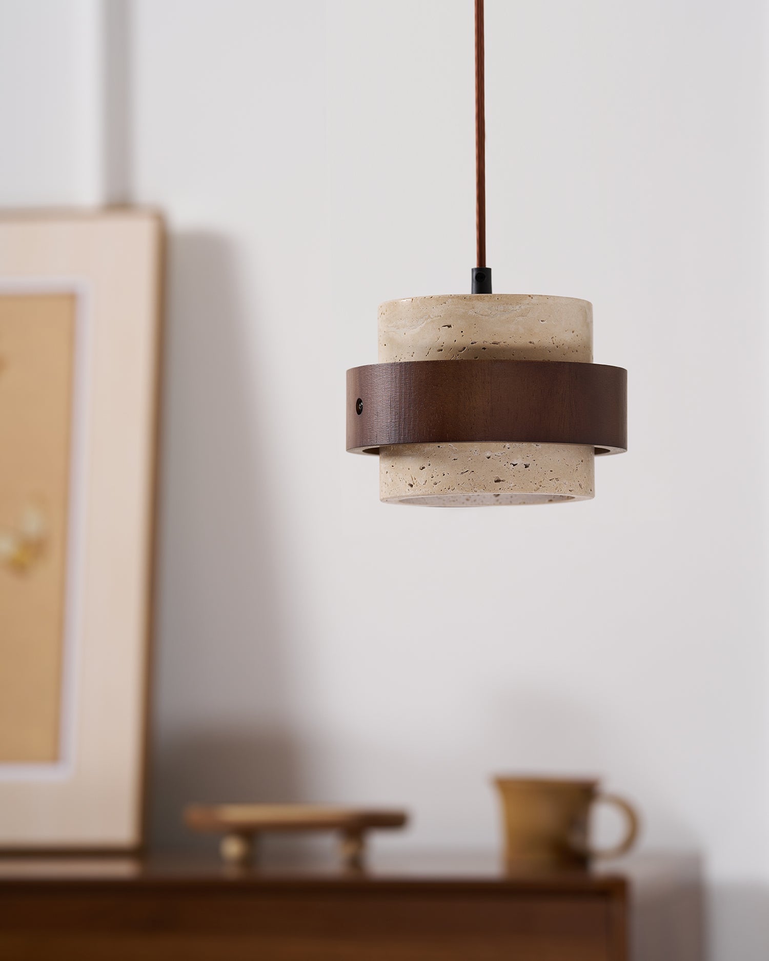 Ritta Pendant Light Travertine - Lamp Copper