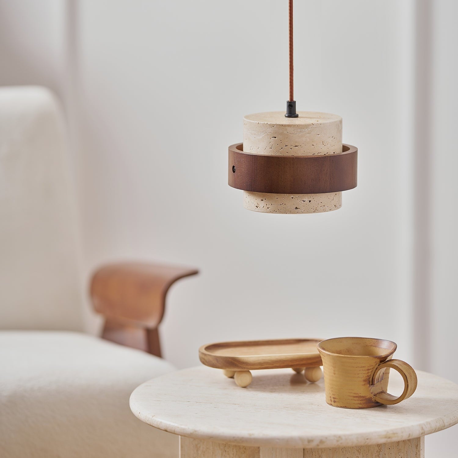 Ritta Pendant Light Travertine - Lamp Copper