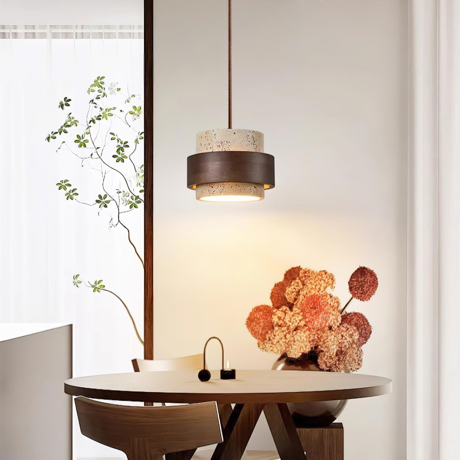 Ritta Pendant Light Travertine - Lamp Copper