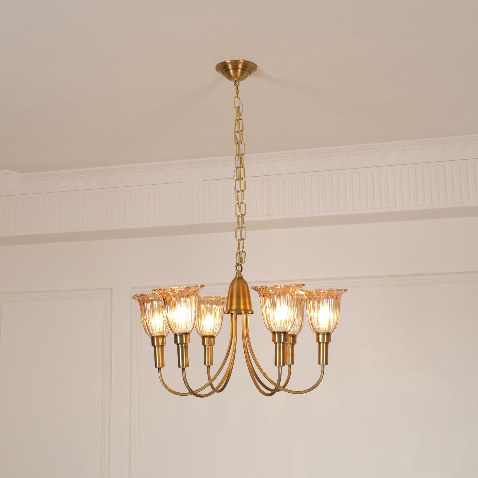 Tempo Vintage Art Deco Metal Brass Chandelier - Lamp Copper