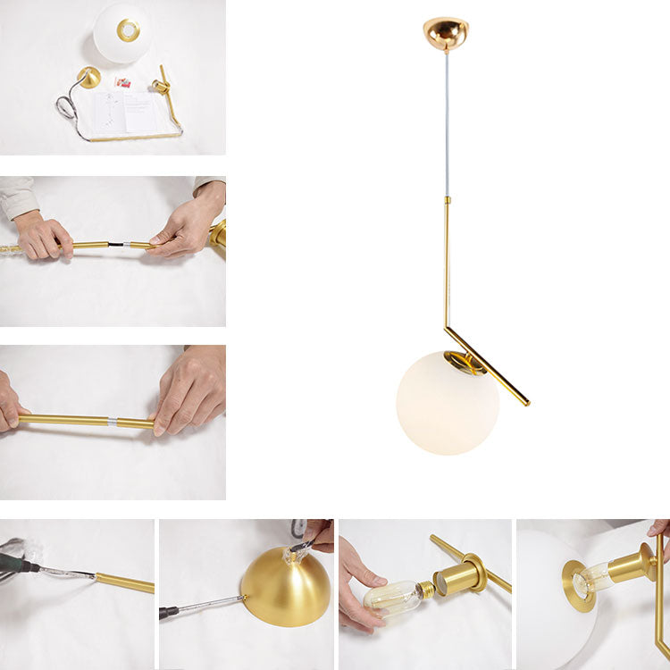 Blikuva Modern Globe Opal Glass Pendant Light - Lamp Copper