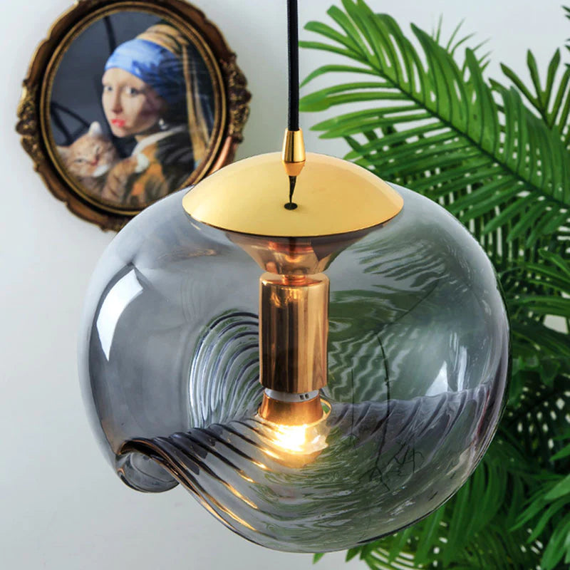 Valentina Design LED Globe Pendant Light Black Glass Bar Counter - Lamp Copper