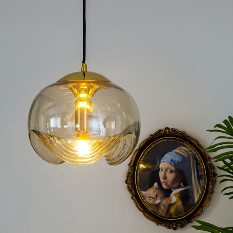 Valentina Design LED Globe Pendant Light Black Glass Bar Counter - Lamp Copper