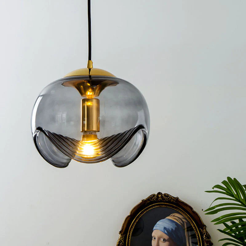 Valentina Design LED Globe Pendant Light Black Glass Bar Counter - Lamp Copper