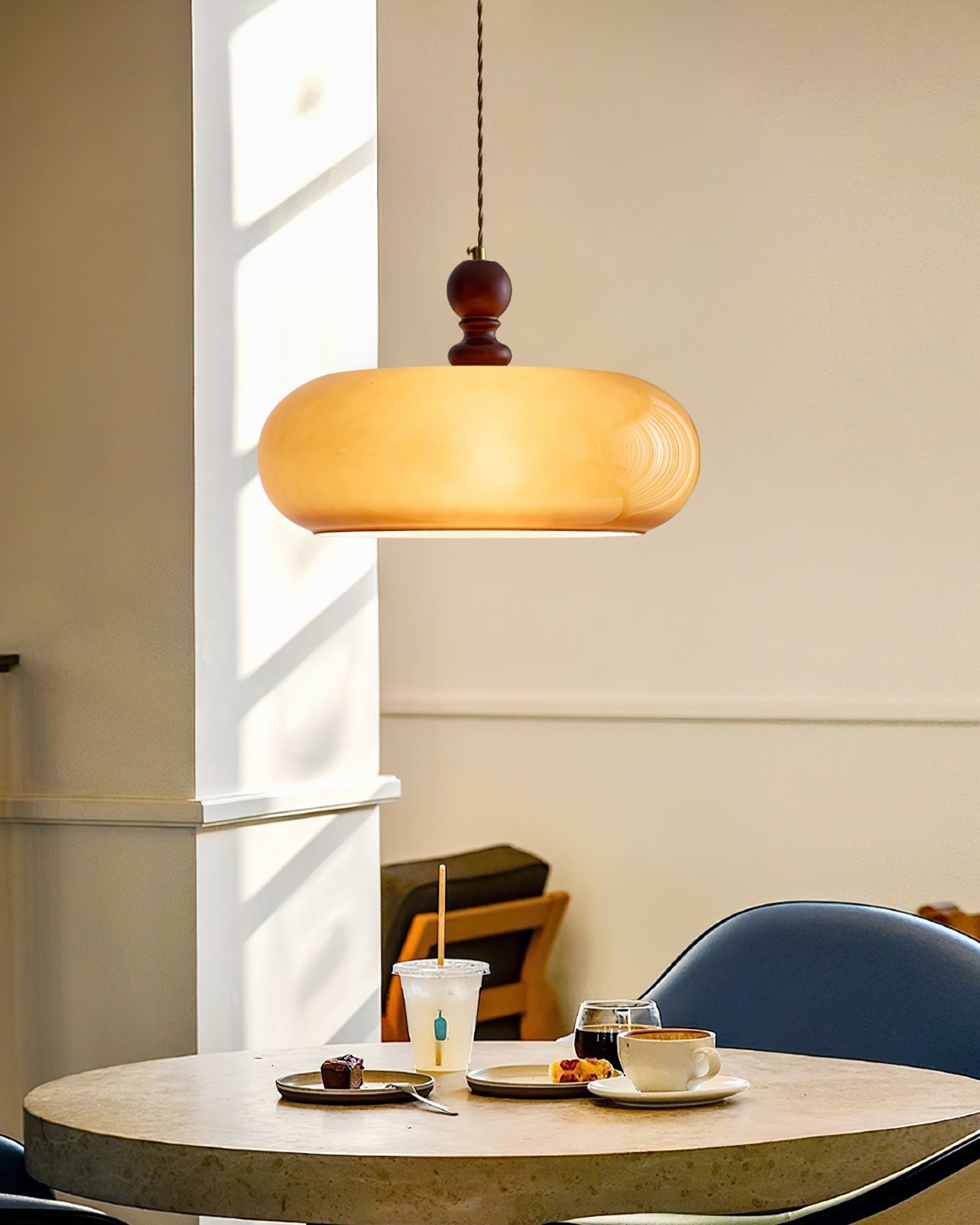 Eldom Amber Glass Shade Pendant Light - Lamp Copper