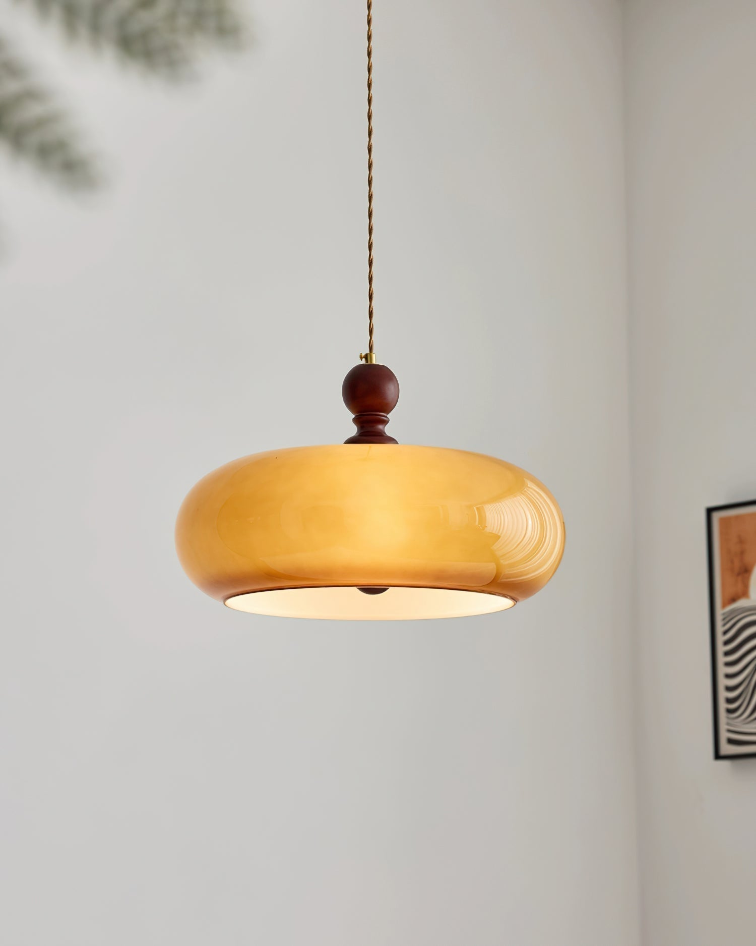 Eldom Amber Glass Shade Pendant Light - Lamp Copper