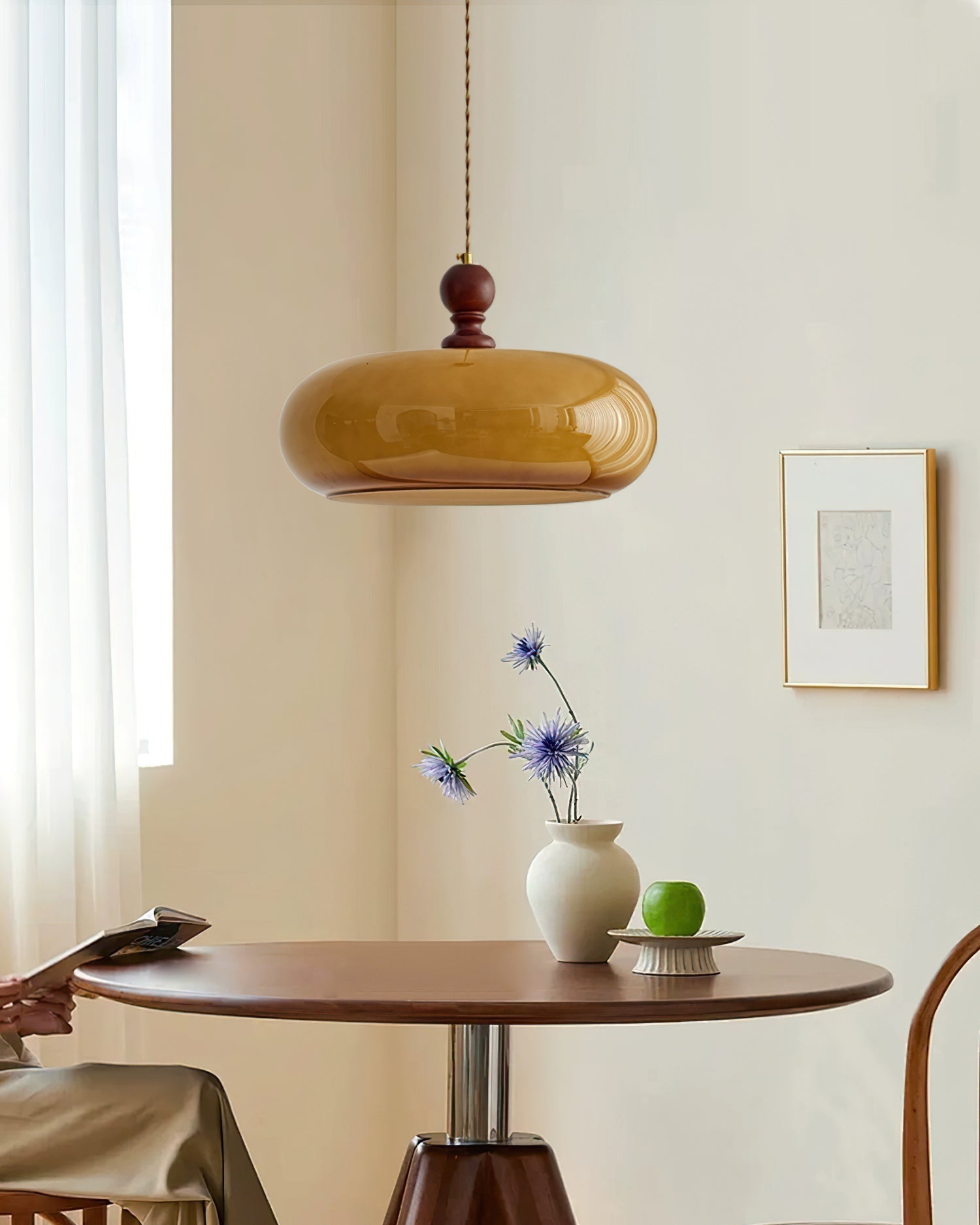 Eldom Amber Glass Shade Pendant Light - Lamp Copper