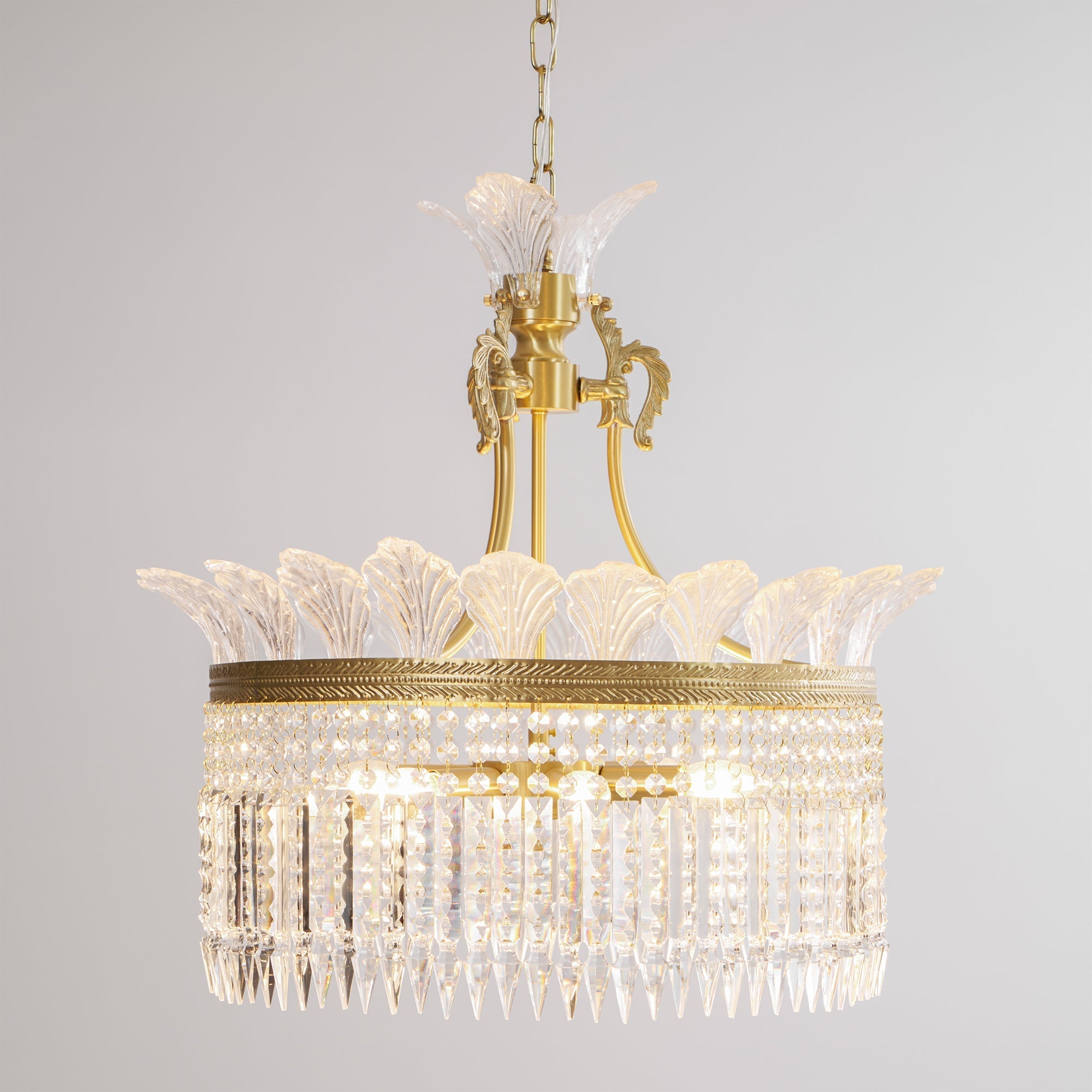 Xelra Chandelier Brass & Crystal - Lamp Copper
