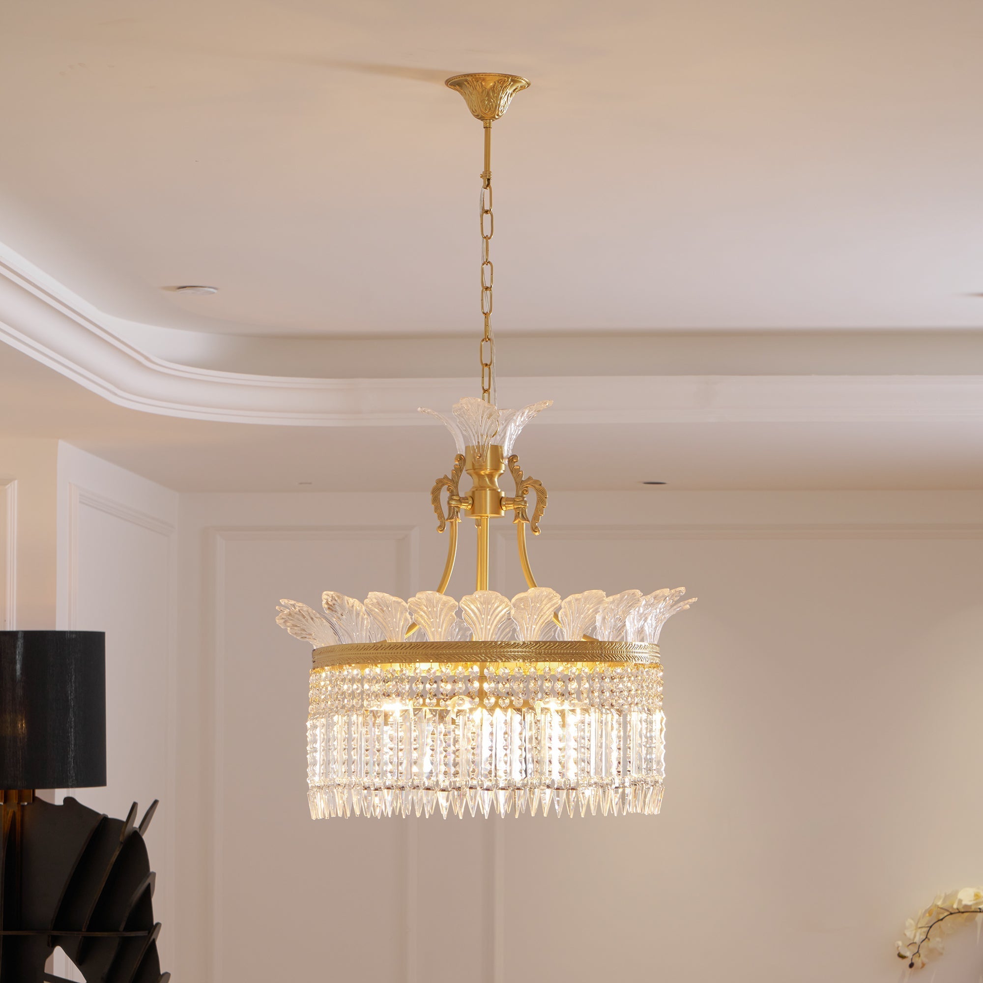Xelra Chandelier Brass & Crystal - Lamp Copper