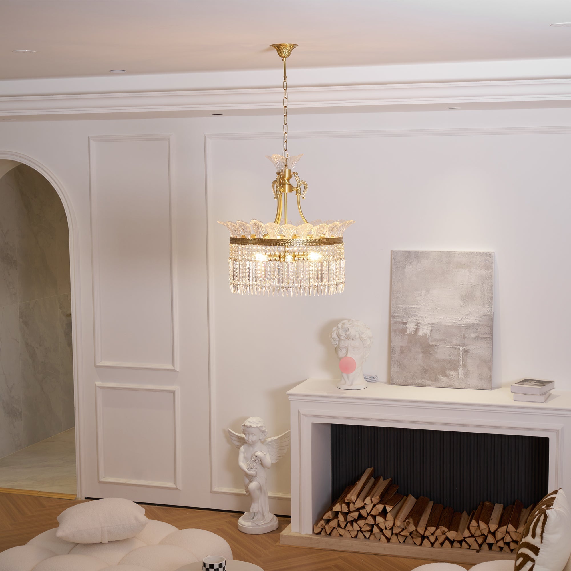 Xelra Chandelier Brass & Crystal - Lamp Copper