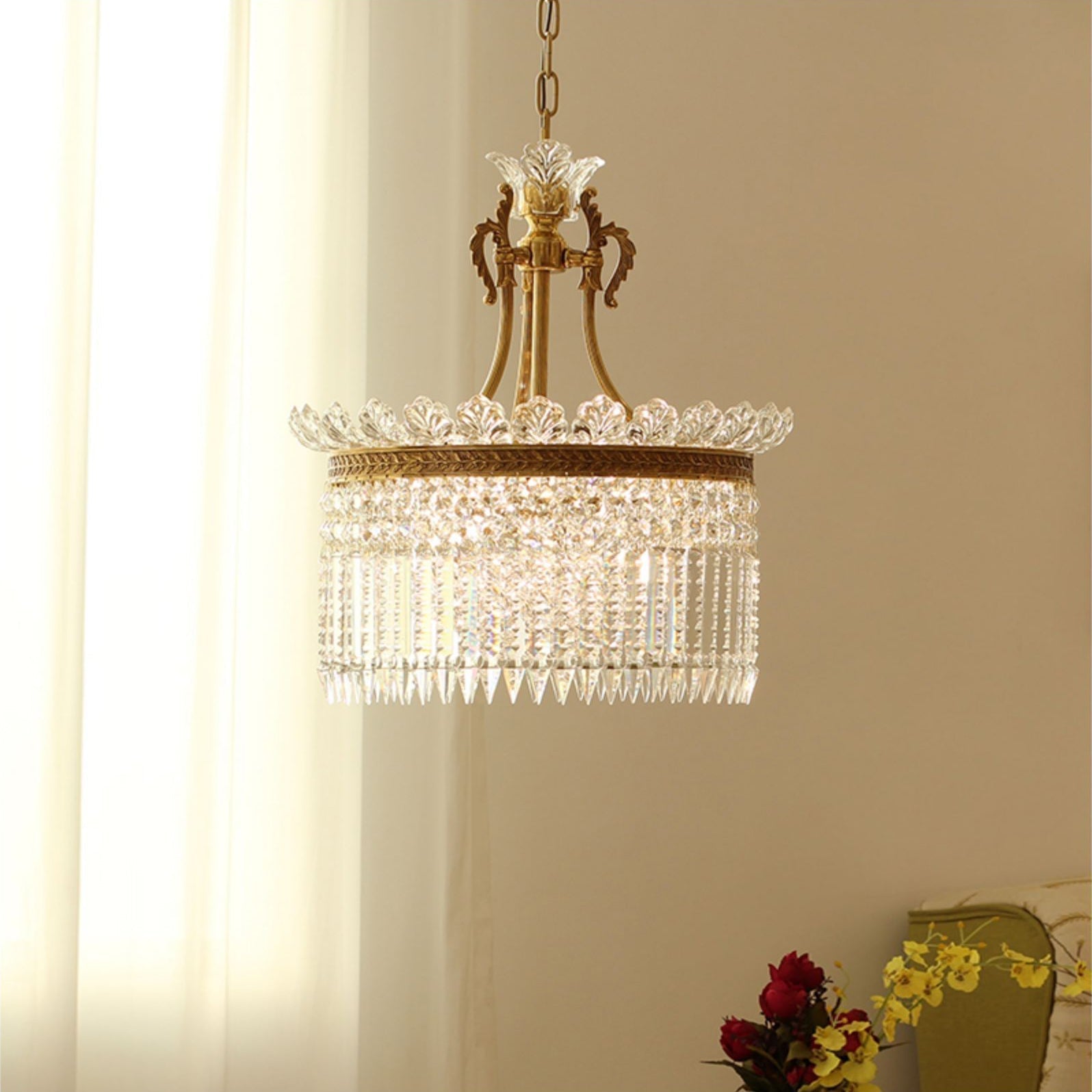 Xelra Chandelier Brass & Crystal - Lamp Copper