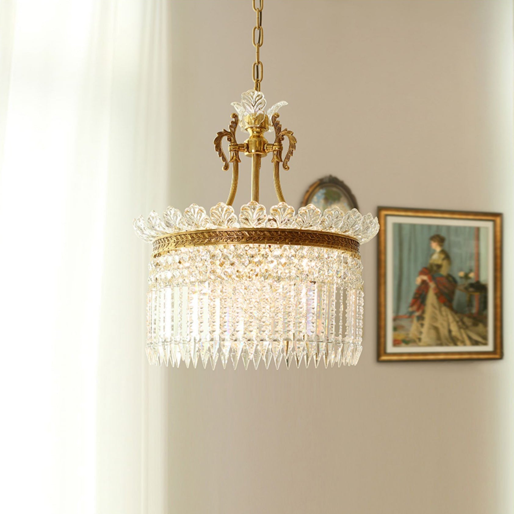 Xelra Chandelier Brass & Crystal - Lamp Copper