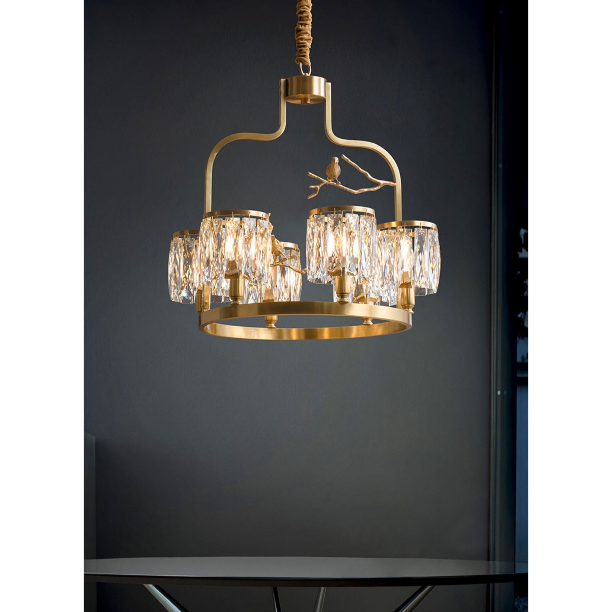Zephyr Individual Creativity Bird Brass Crystal Chandelier - Lamp Copper