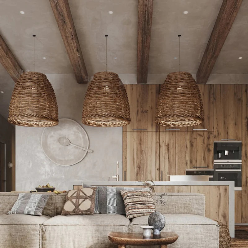 Muto Vintage Rustic LED Pendant Light Rattan Living Room Bedroom - Lamp Copper