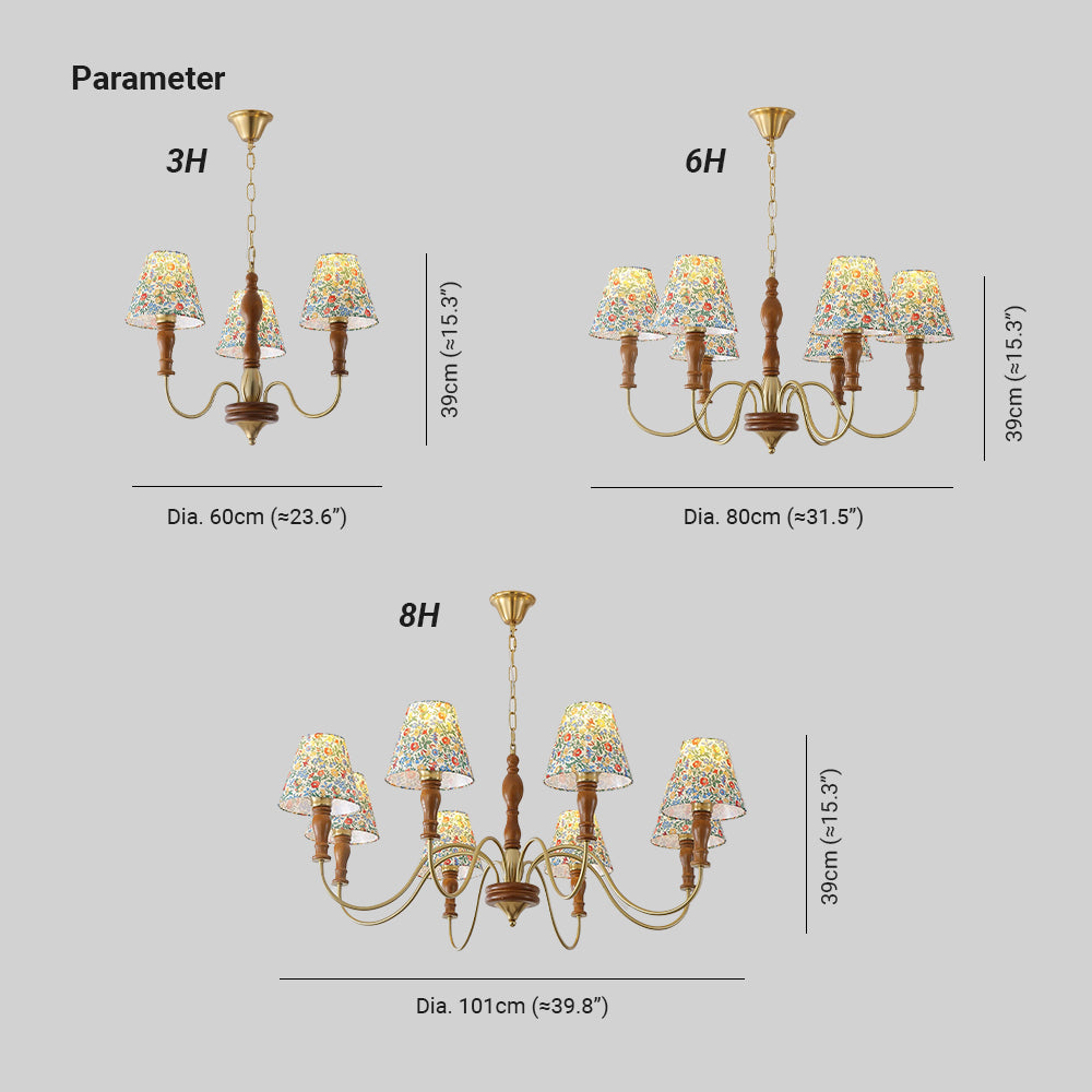 Cassian Chandelier Flower Fabric - Lamp Copper