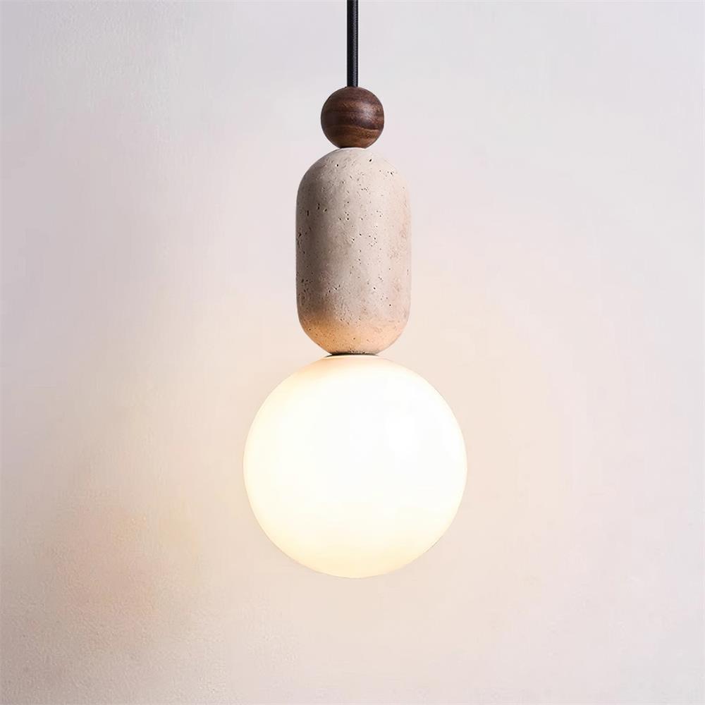 Gavon Glass & Travertine Pendant Lamp - Lamp Copper