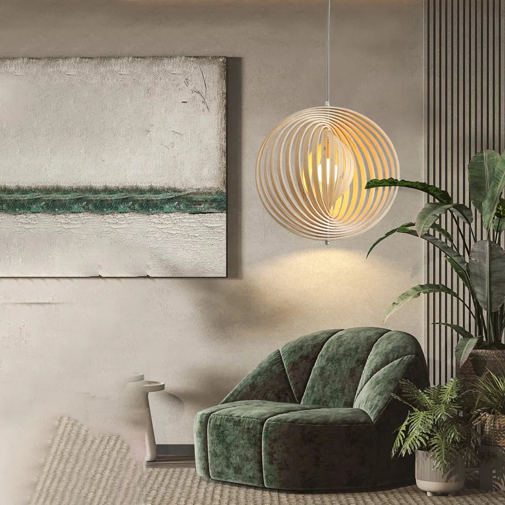 Muto Japanese LED Pendant Light Black/Gold Wood Bedroom/Bar - Lamp Copper