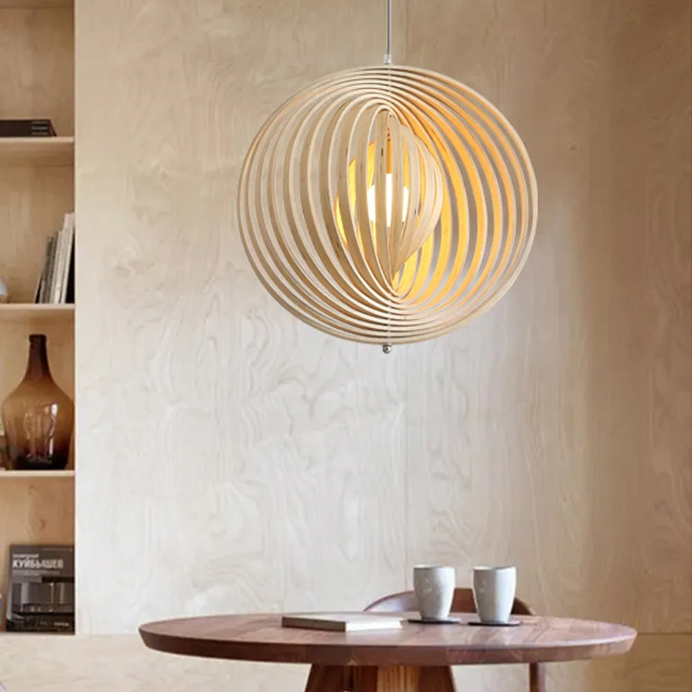 Muto Japanese LED Pendant Light Black/Gold Wood Bedroom/Bar - Lamp Copper