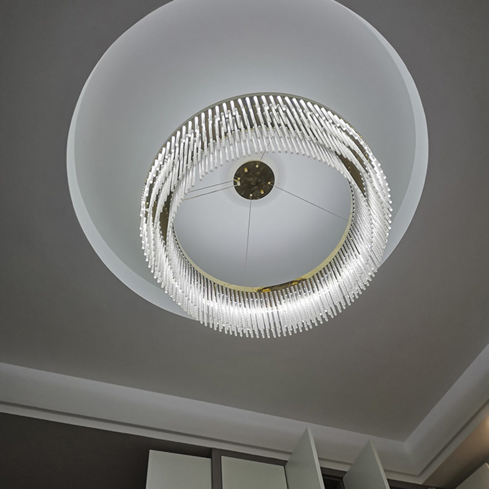 Kristy Modern Spiral Crystal Ring /Rectangle Chandelier, Gold - Lamp Copper