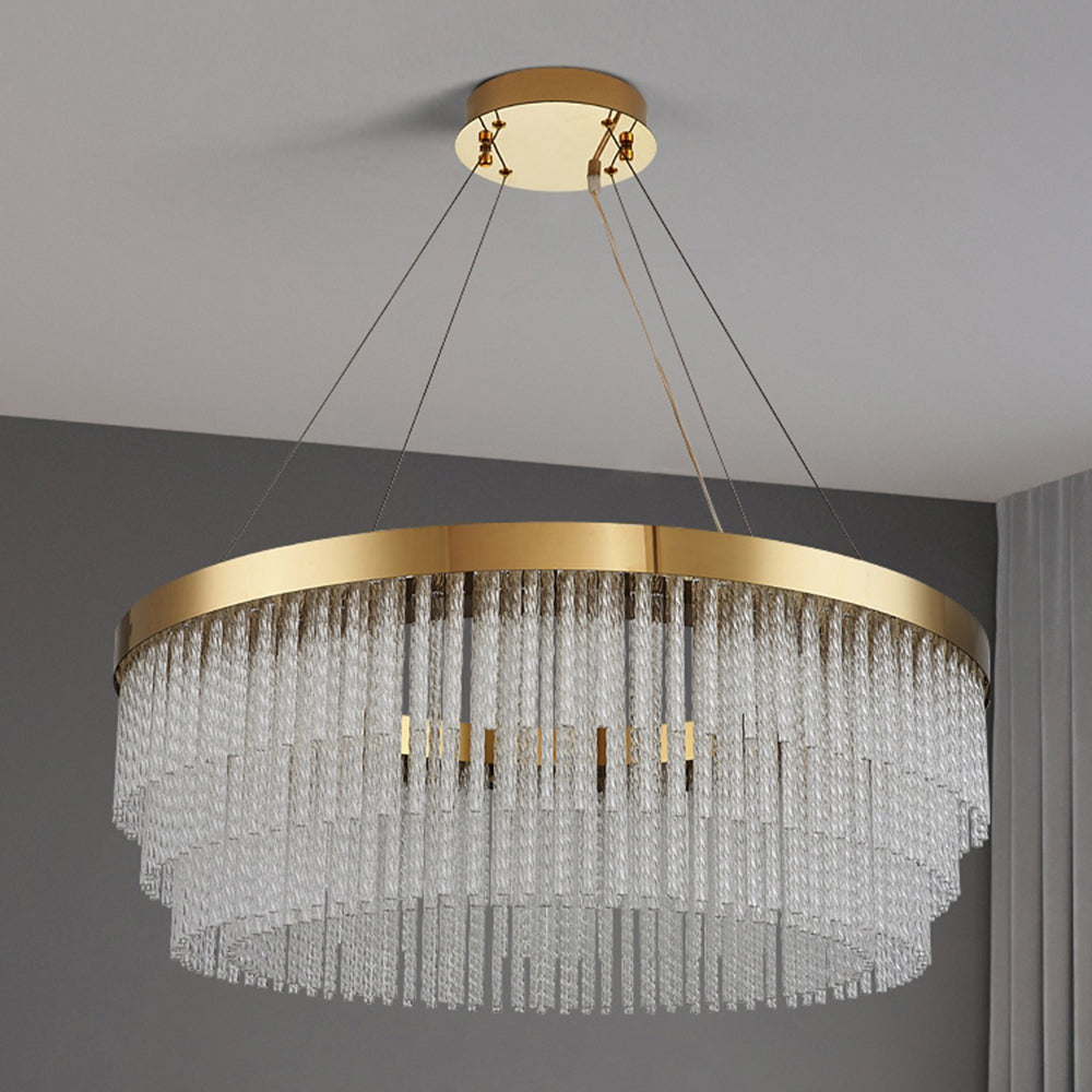 Kristy Modern Spiral Crystal Ring /Rectangle Chandelier, Gold - Lamp Copper